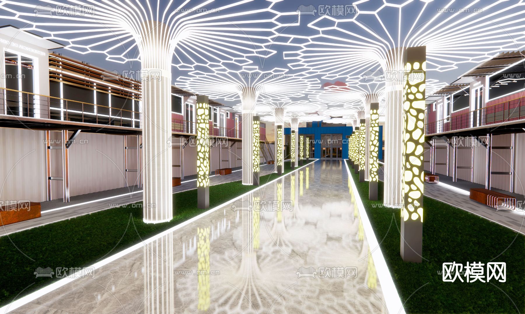 现代商业街su模型下载（渲染图1）