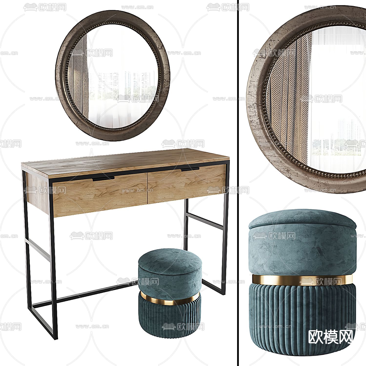 北欧实木梳妆台3d模型下载（渲染图2）