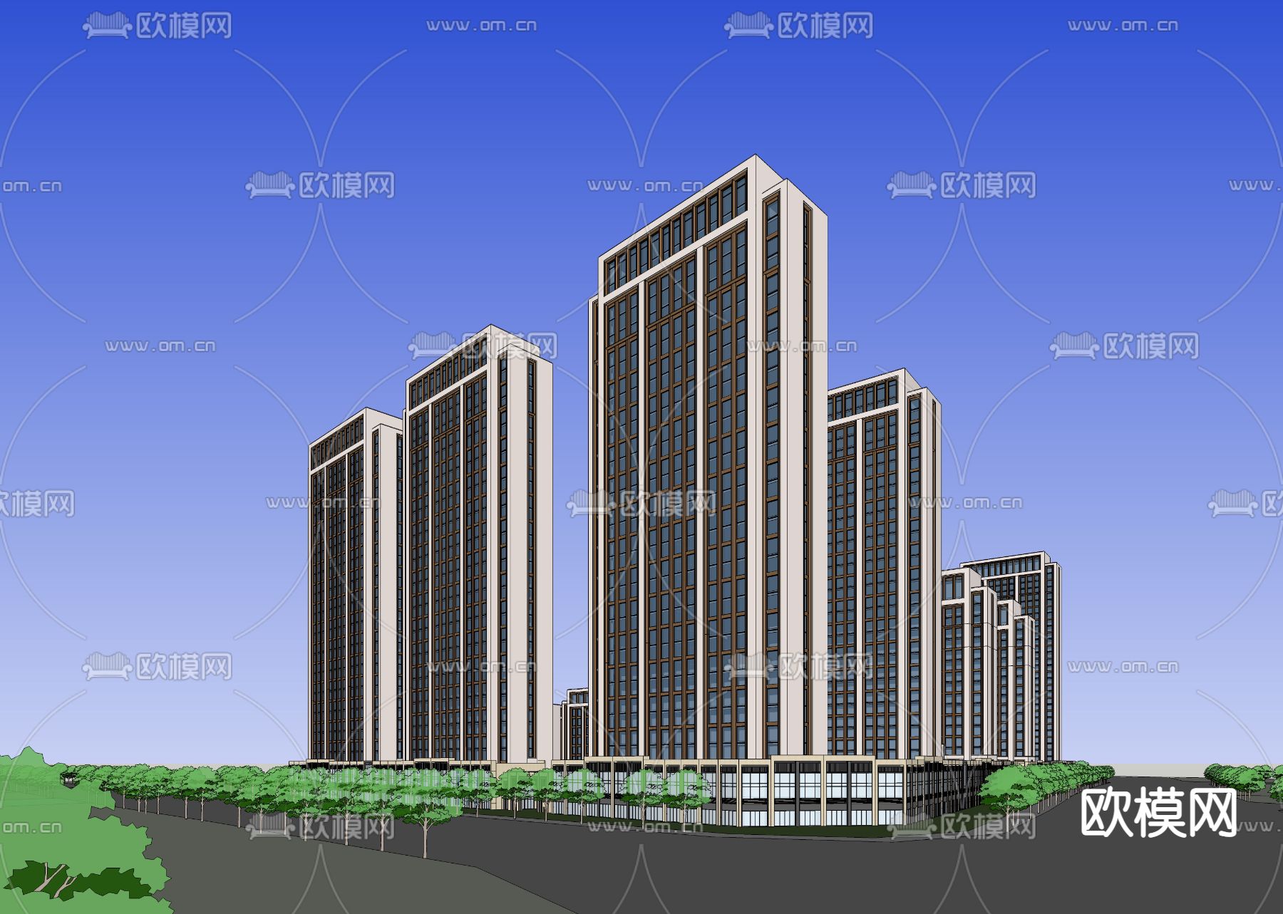 现代住宅小区建筑外观鸟瞰su模型下载（渲染图4）