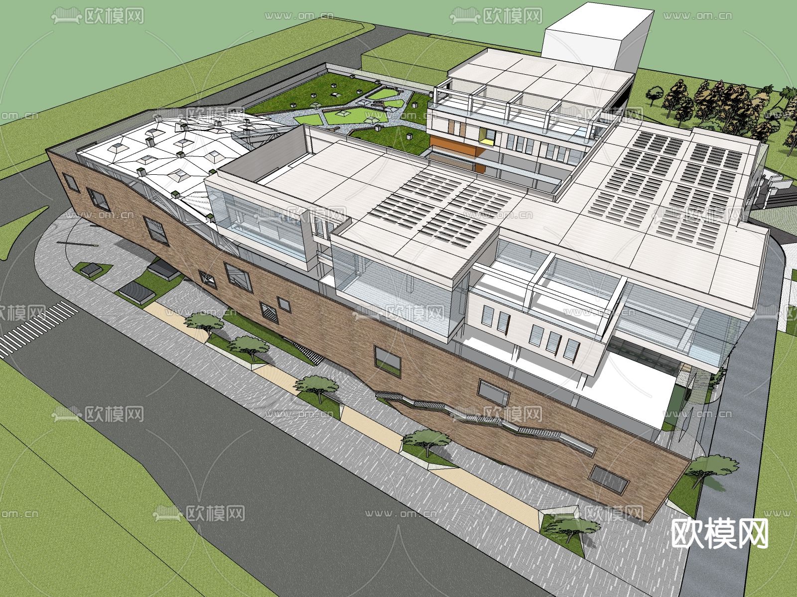 现代科技文化馆产业园鸟瞰su模型下载（渲染图2）