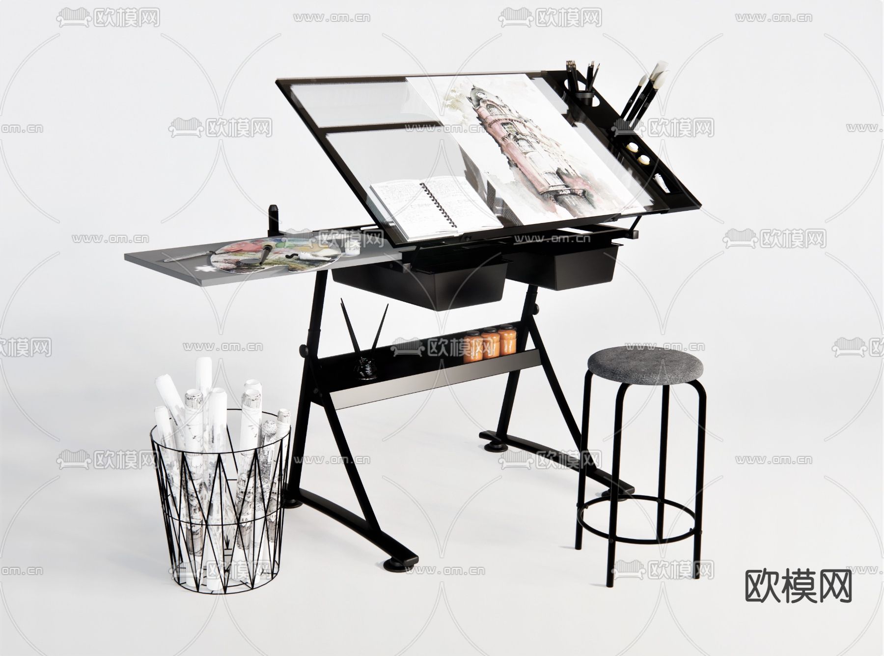 现代画架su模型下载_ID12099646_sketchup模型下载-欧模网