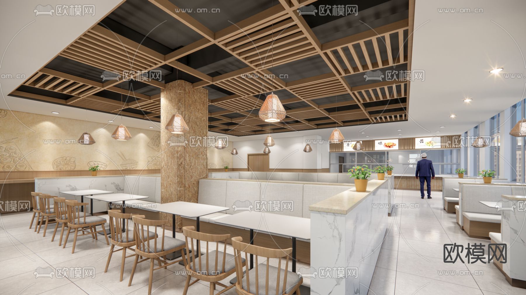 中式员工食堂su模型下载_ID12099409_sketchup模型下载-欧模网