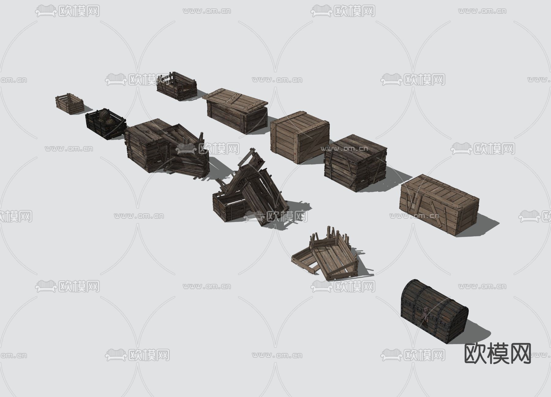现代木箱货箱储物箱su模型下载（渲染图2）