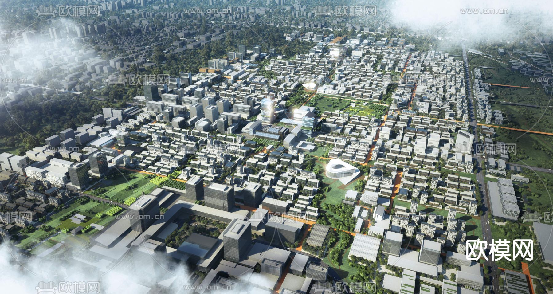 现代城市鸟瞰规划3d模型下载_ID12097642_3dmax免费模型-欧模网