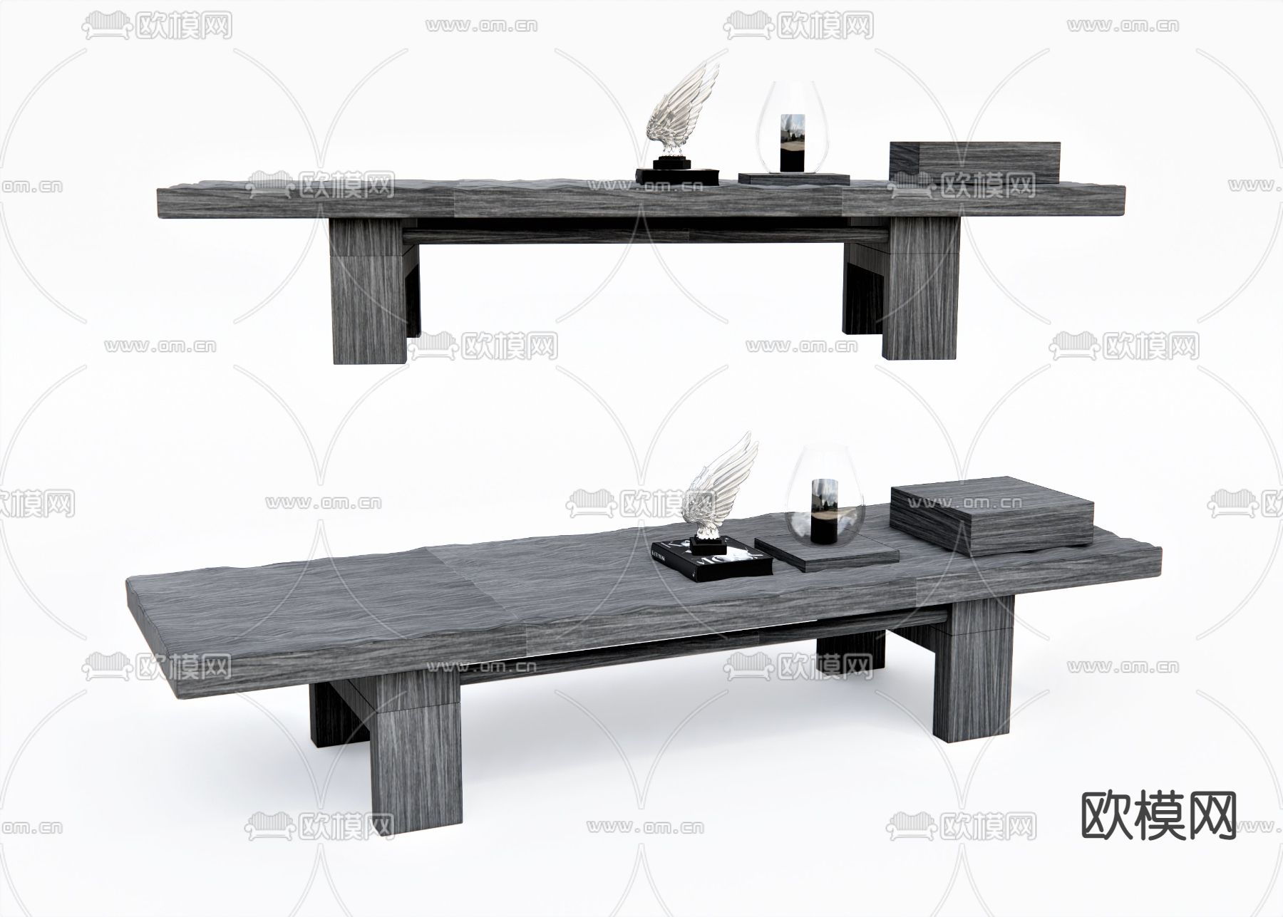 侘寂床尾凳脚踏su模型下载（渲染图1）