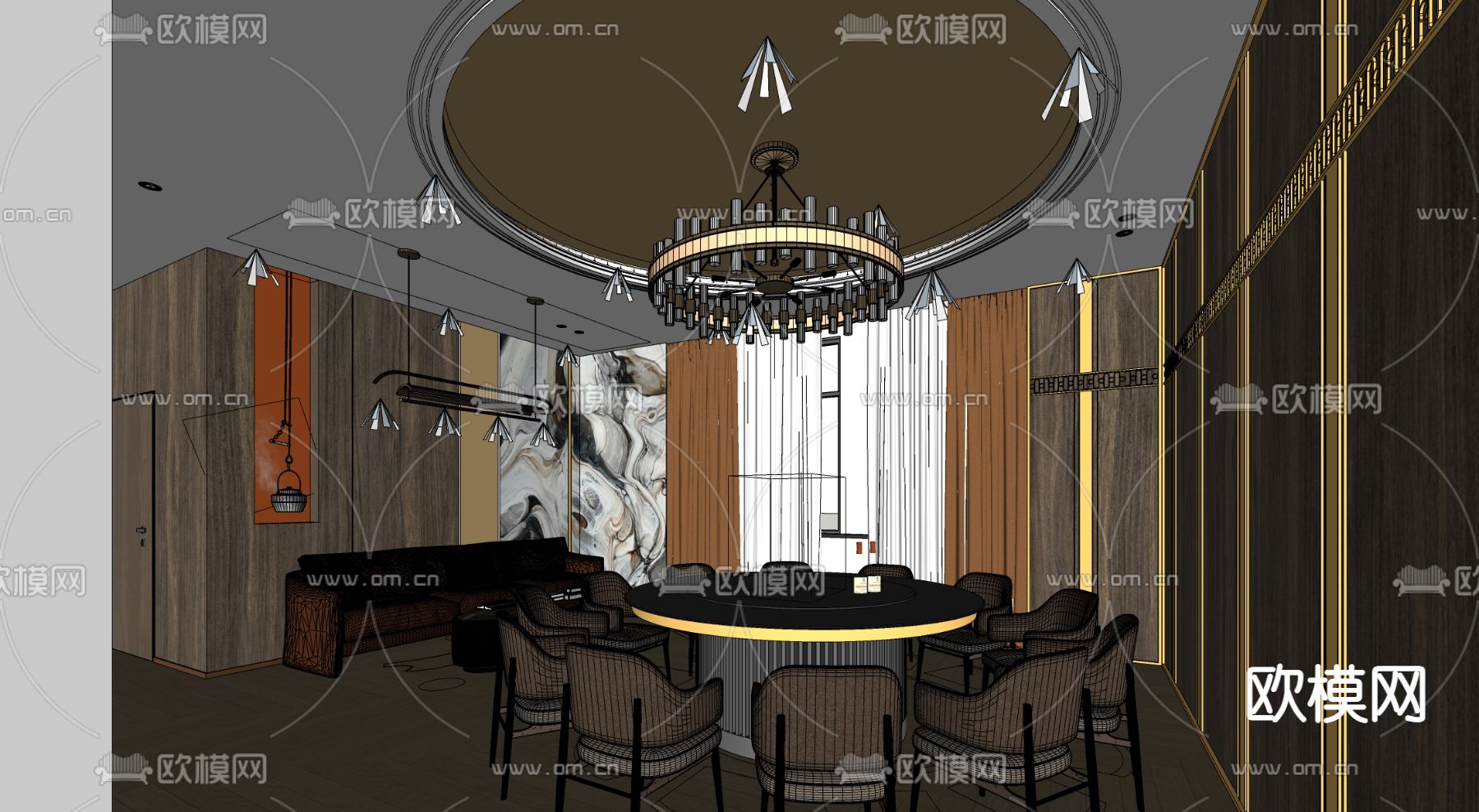 现代中餐厅包间su模型