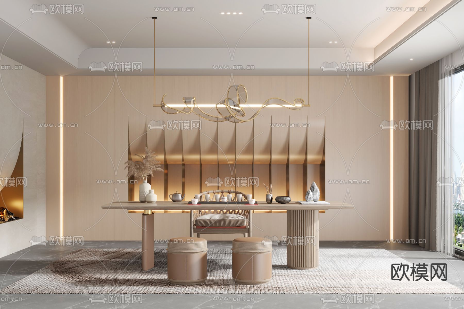 现代奶油风茶室3d模型下载