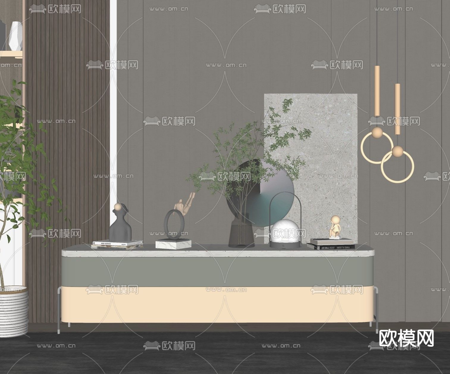 现代电视柜su模型下载（渲染图2）