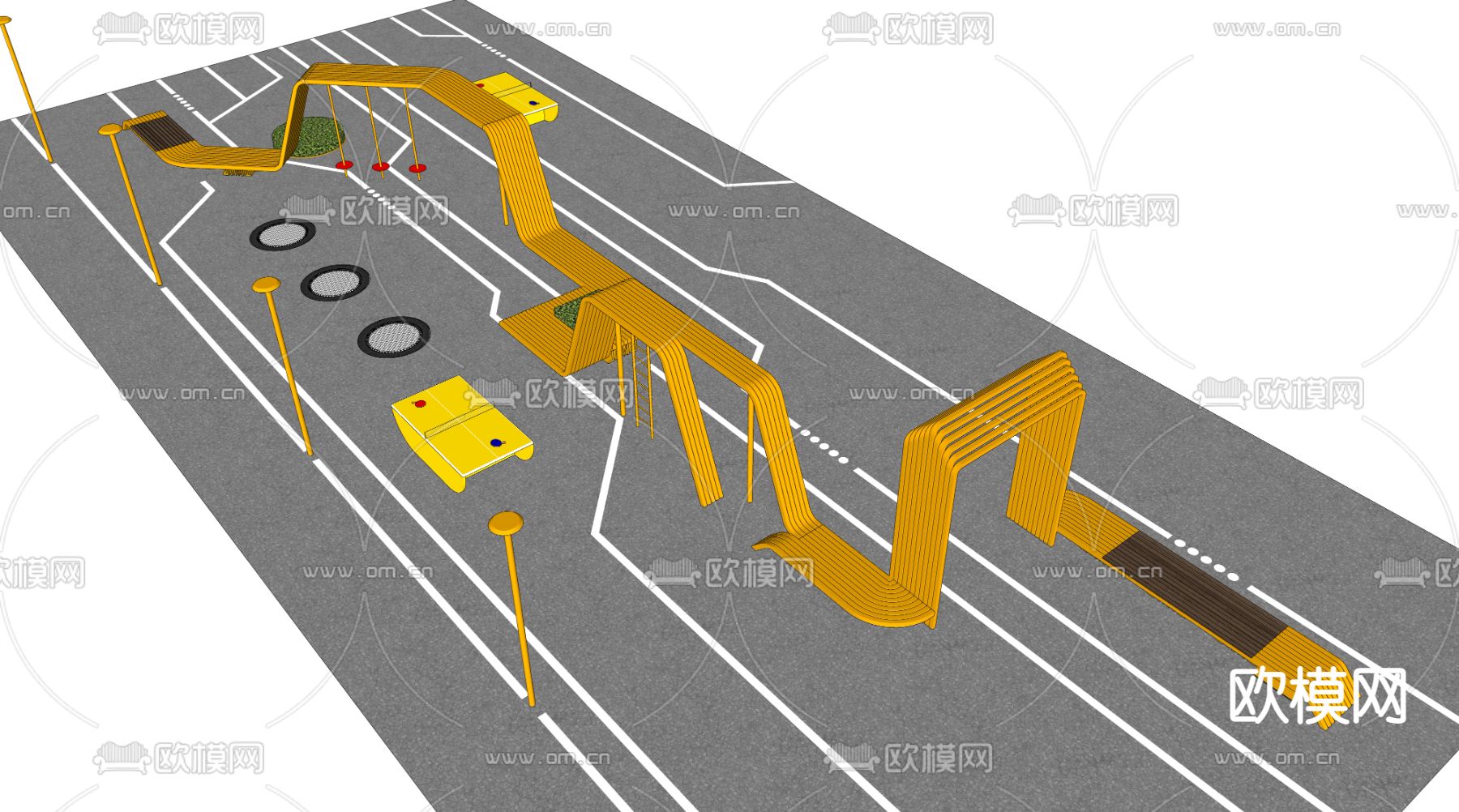 现代户外公共座椅su模型下载（渲染图2）