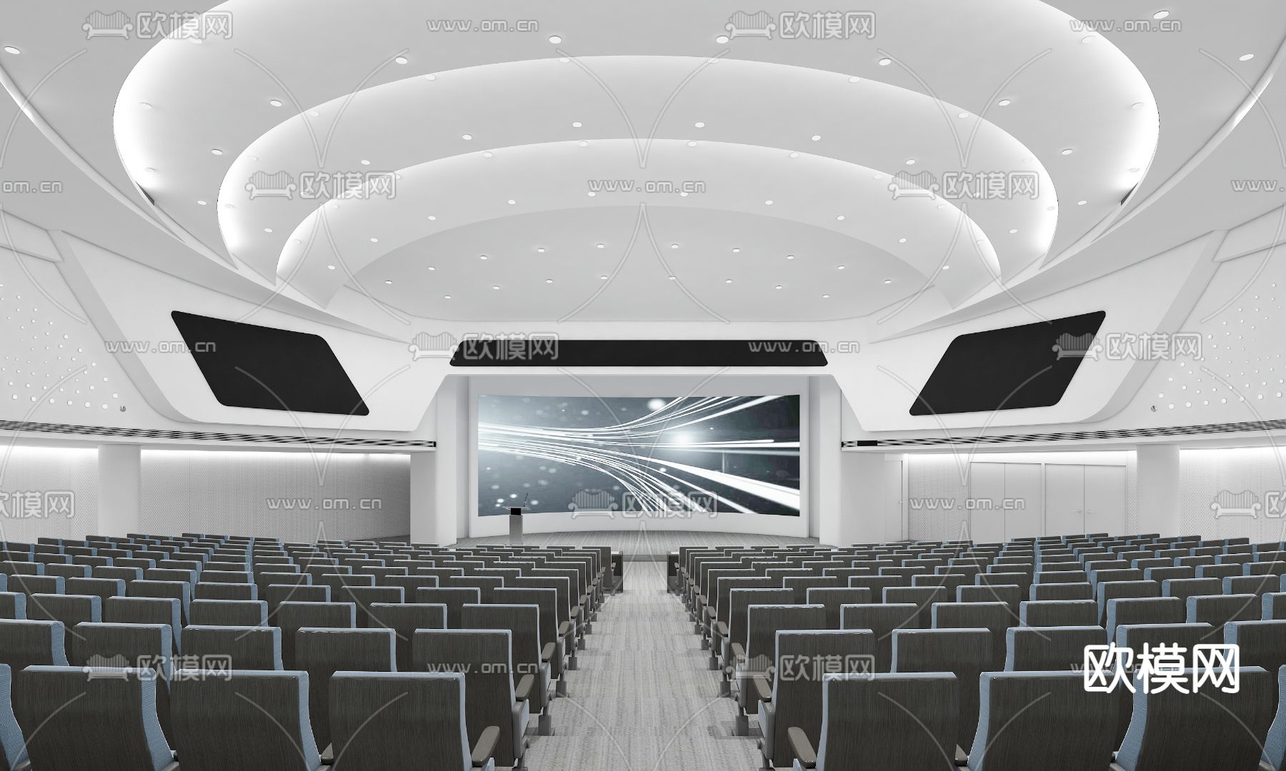 现代多功能厅阶梯会议室su模型下载_ID12099656_sketchup模型下载-欧模网