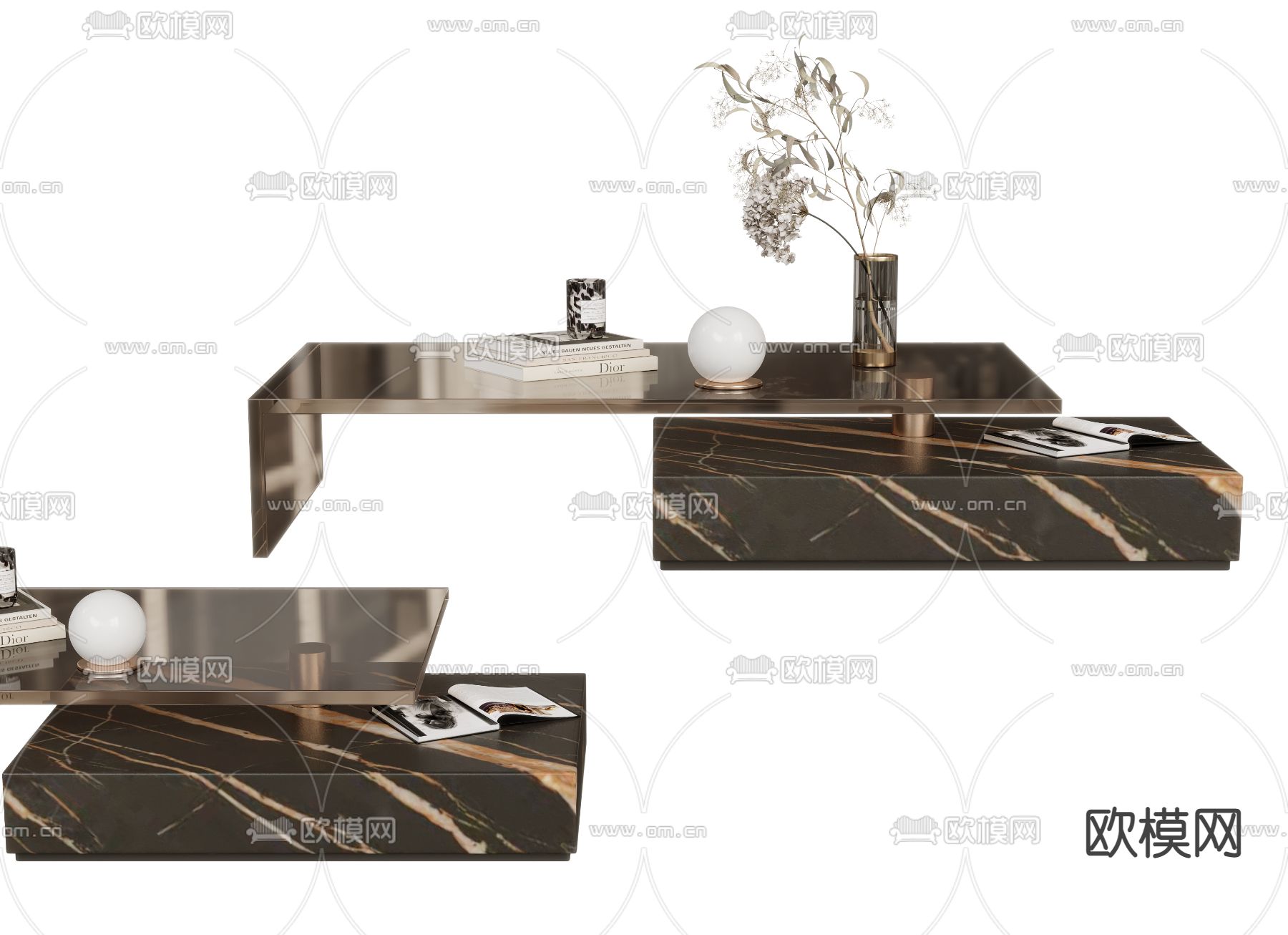 现代大理石子母茶几3d模型下载