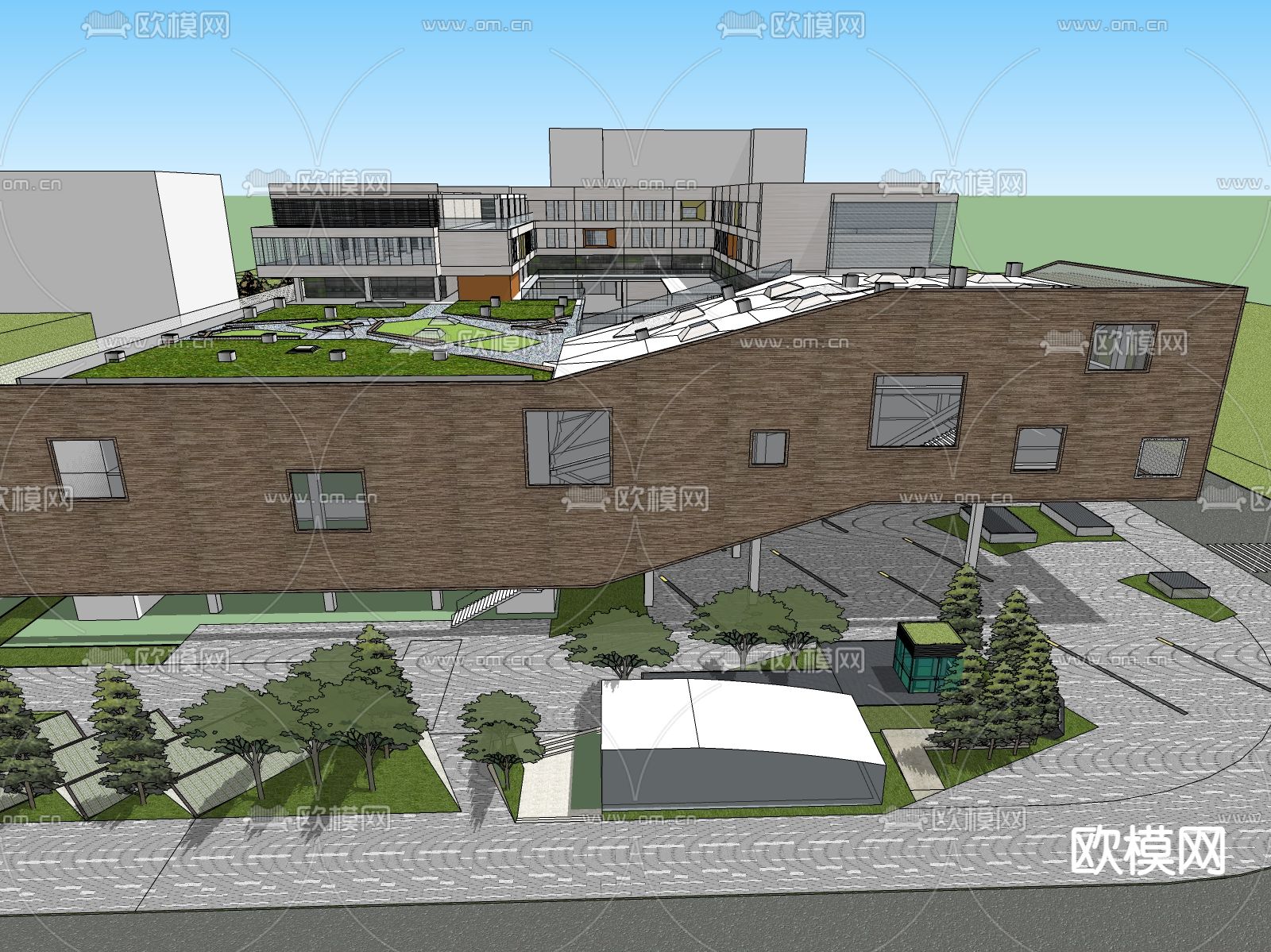 现代科技文化馆产业园鸟瞰su模型下载（渲染图4）