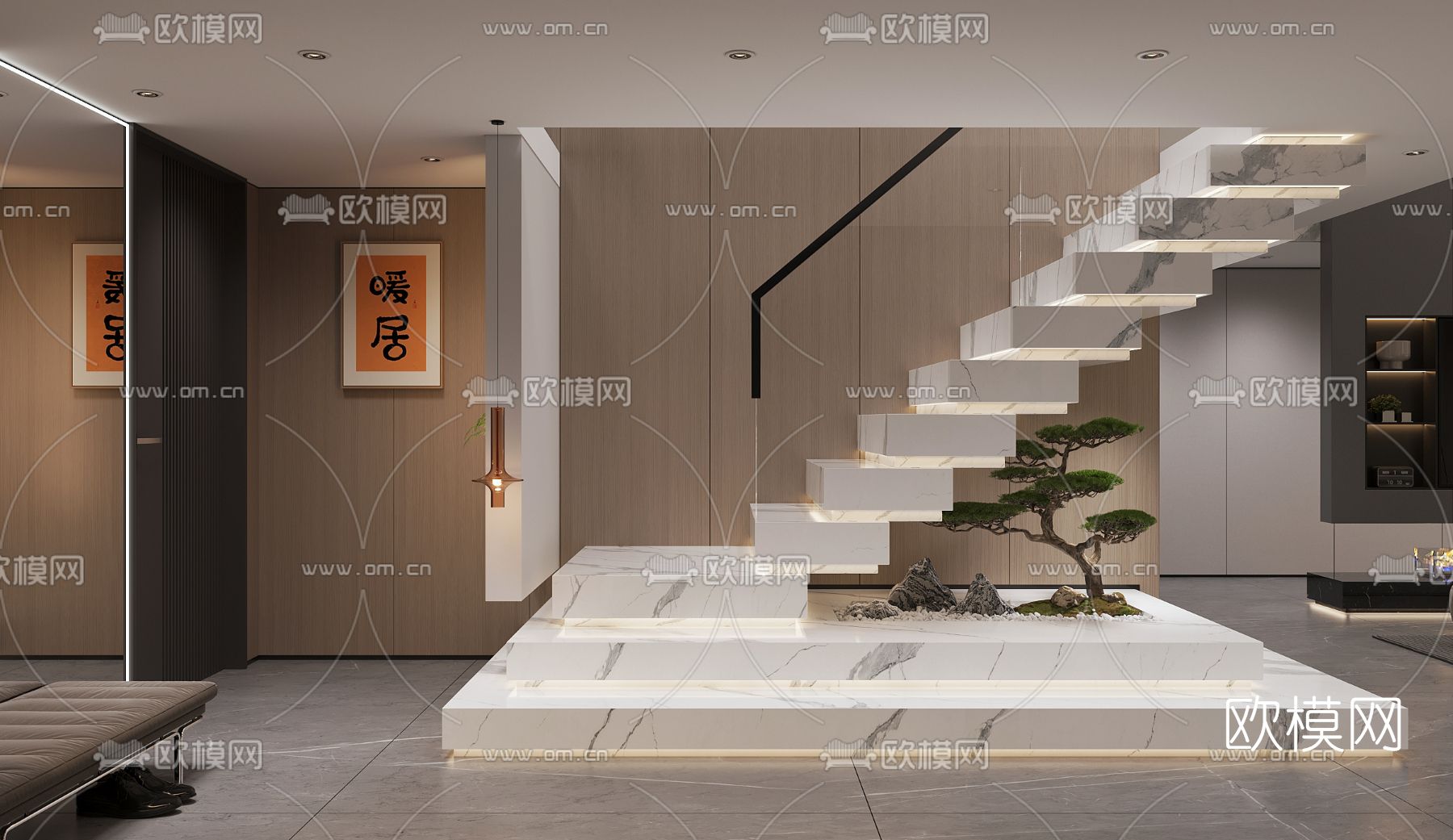 现代别墅客厅餐厅3d模型下载（渲染图8）