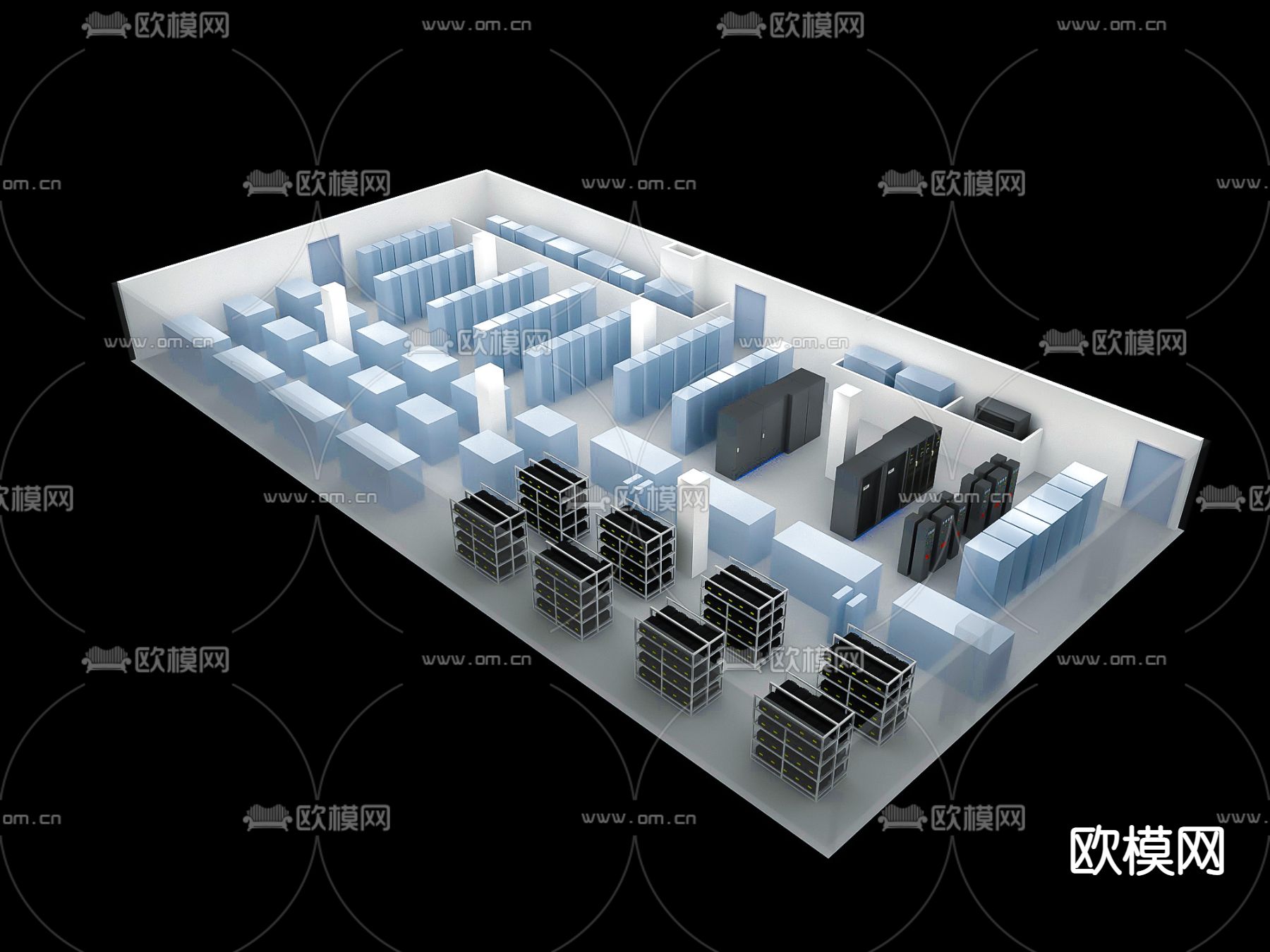 现代移动电信电池室机房su模型下载（渲染图1）