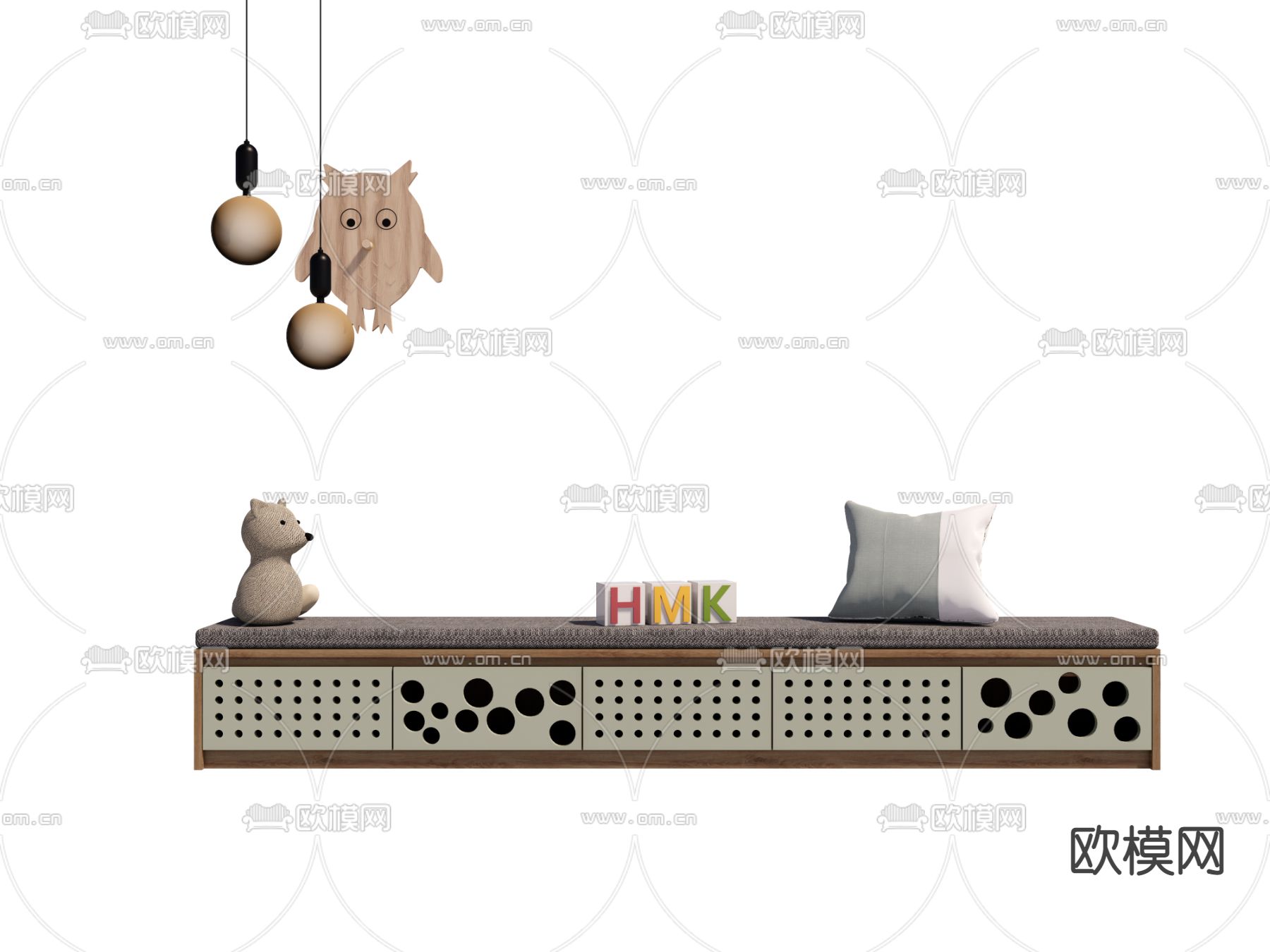 北欧风长凳su模型下载（渲染图1）