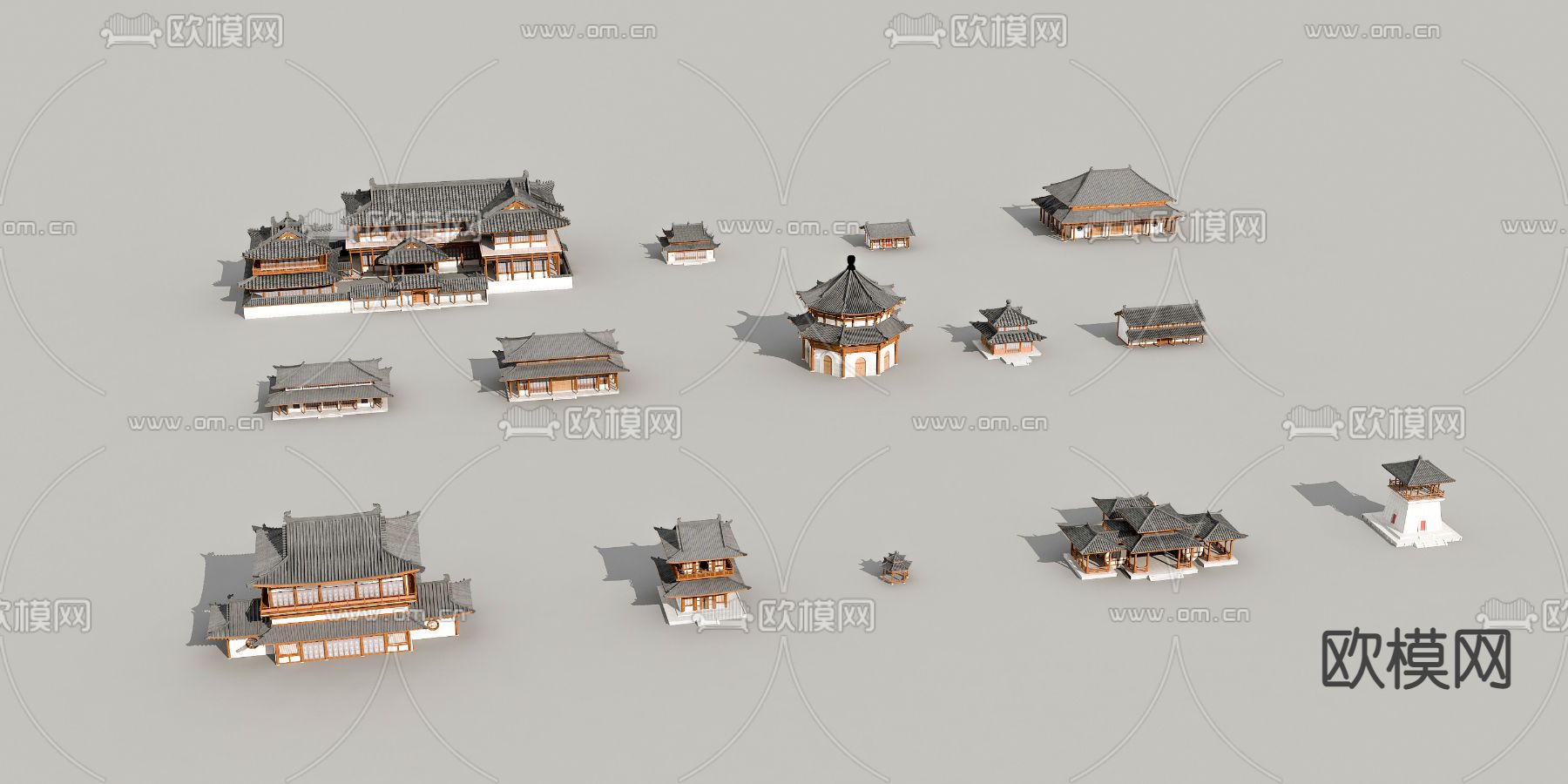 中式古建筑门楼鼓楼su模型下载（渲染图1）