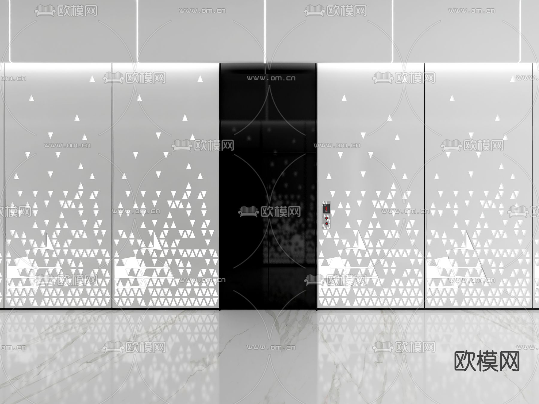 现代电梯过道免费3d模型下载（渲染图2）