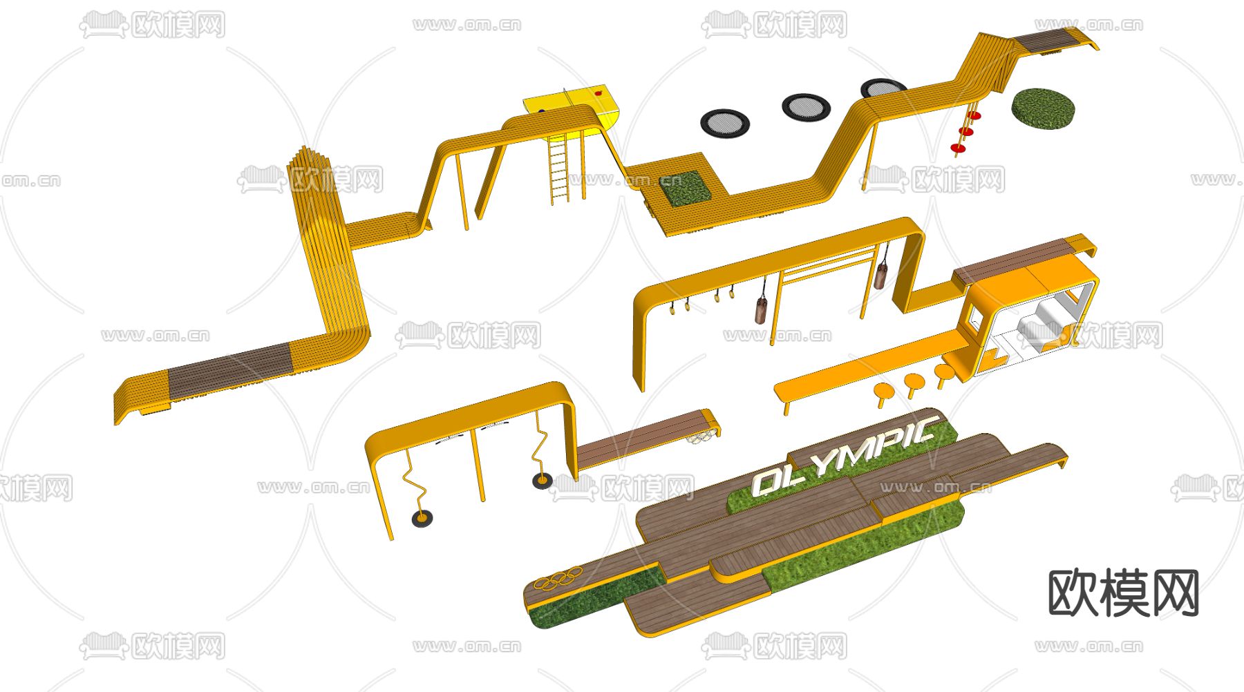 现代户外公共座椅su模型下载（渲染图2）
