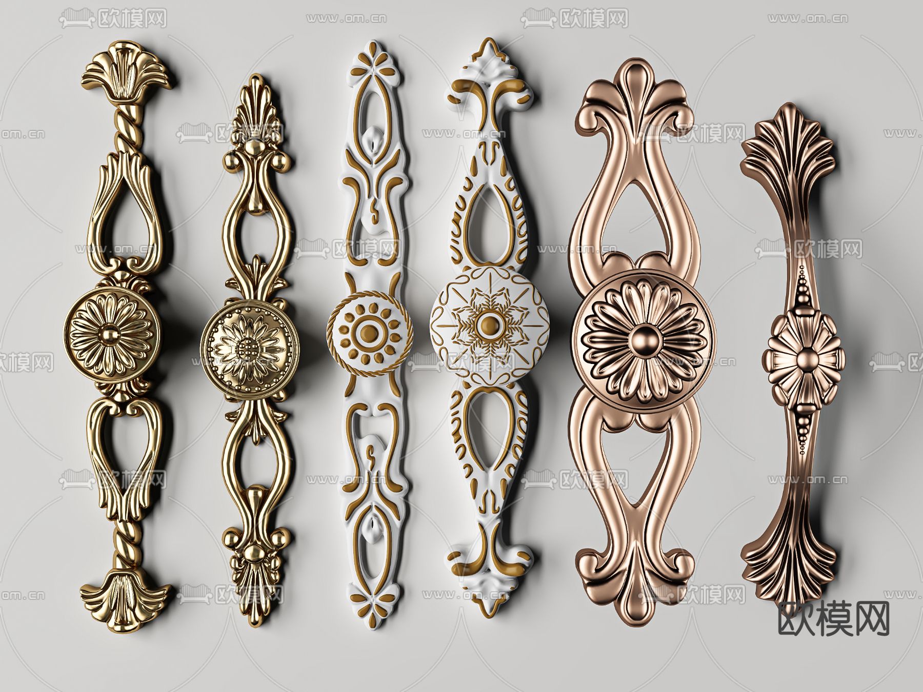 欧式雕花门把手拉手3d模型下载