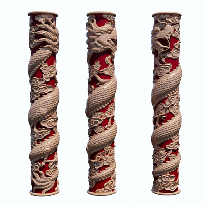  中式金龙柱su模型 