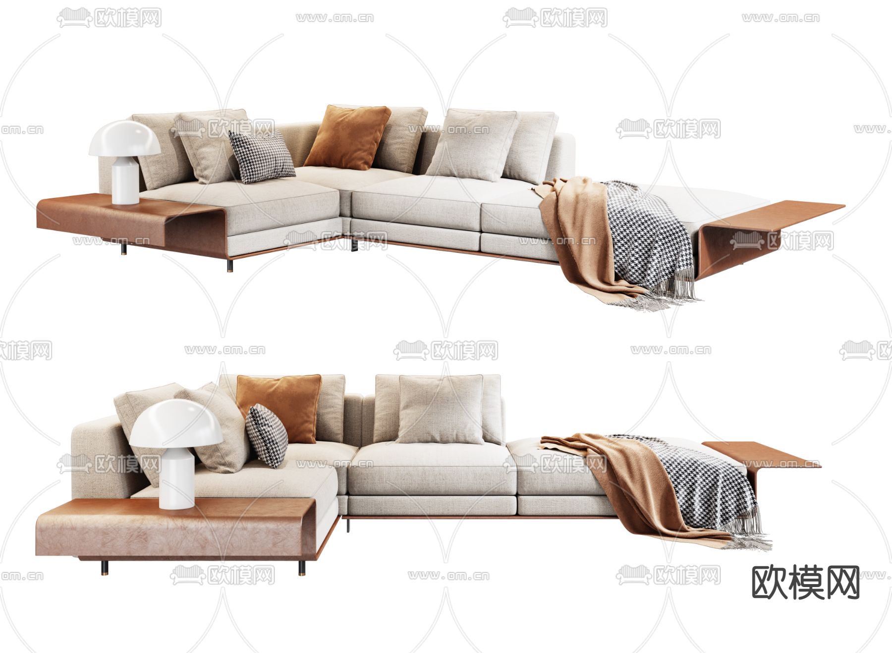 现代转角沙发su模型下载（渲染图1）