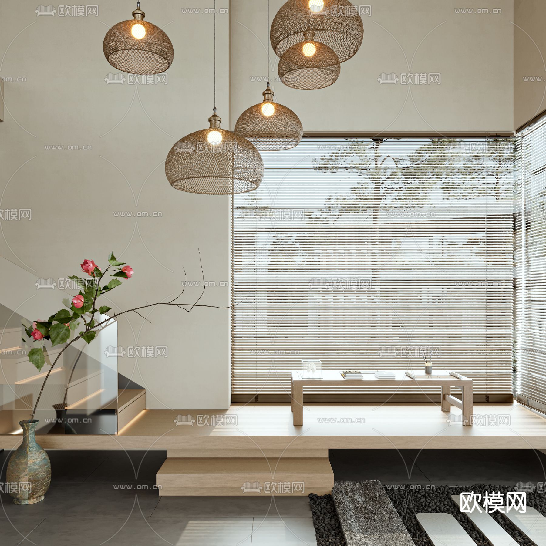 日式榻榻米茶室su模型下载（渲染图1）