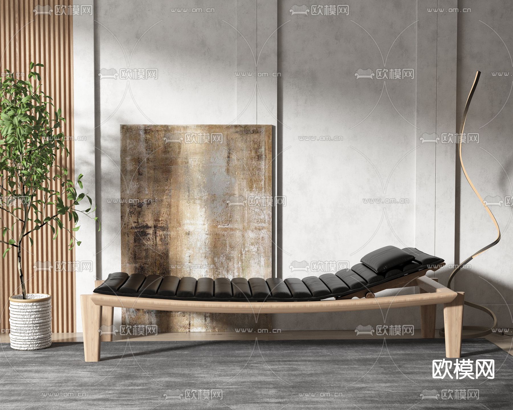 现代黑色躺椅su模型下载（渲染图1）