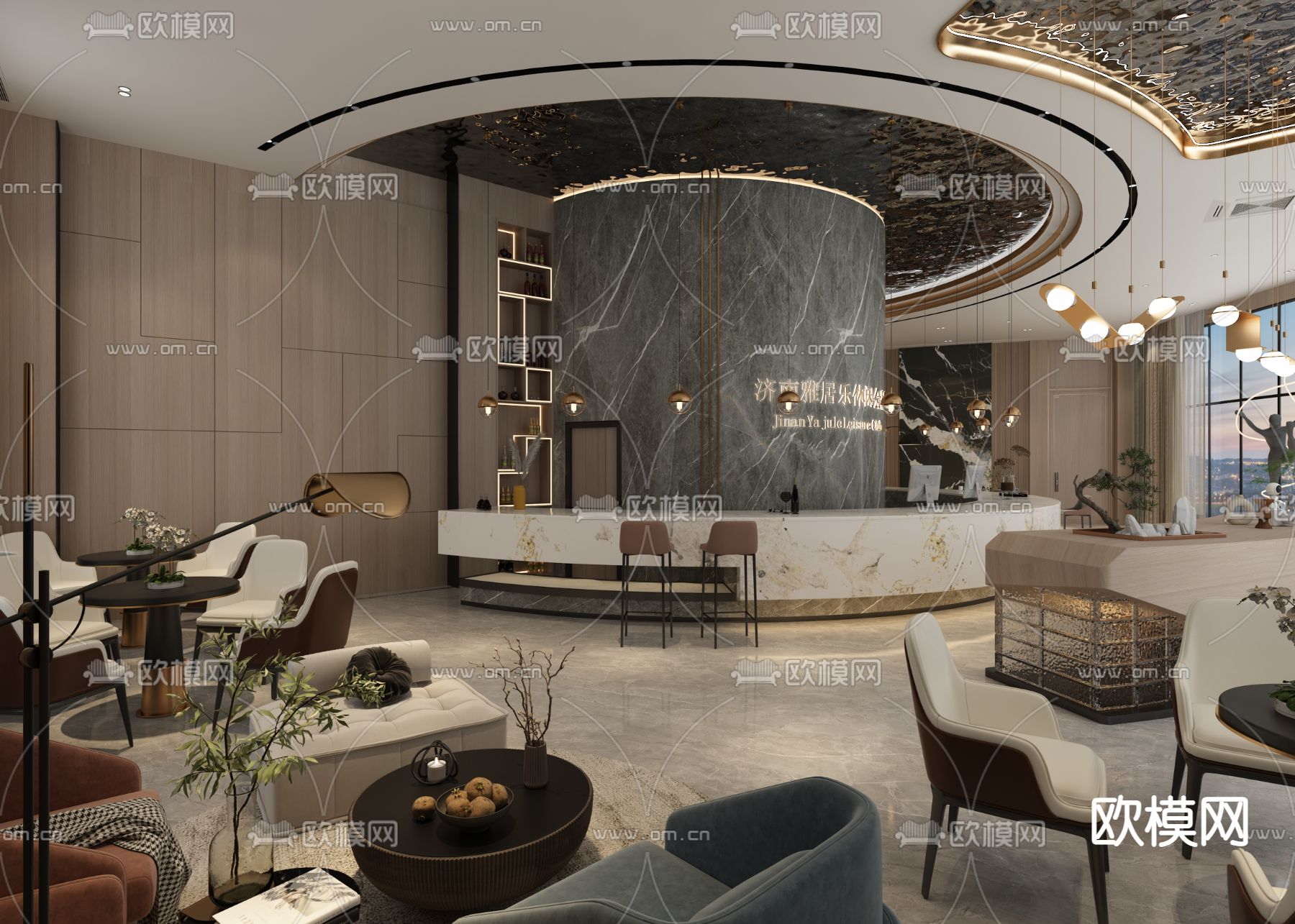 现代轻奢酒店大堂3D模型下载（渲染图3）