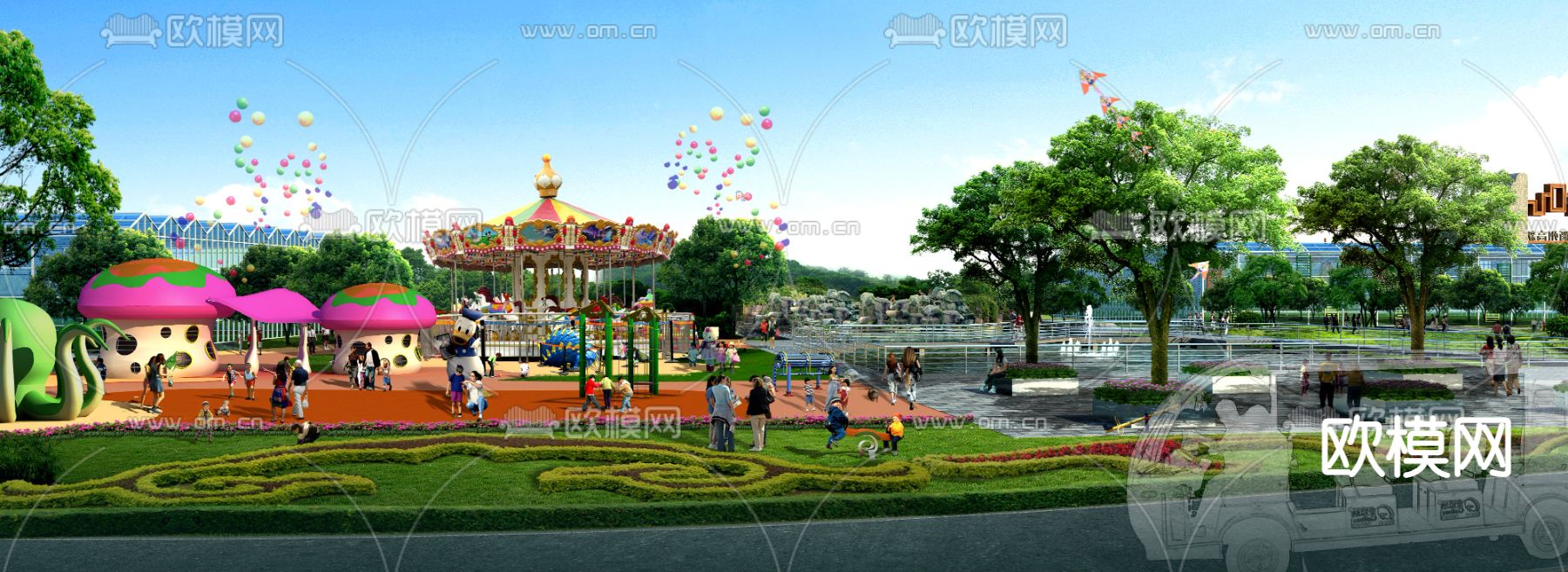 现代旋转木马亲子公园psd下载
