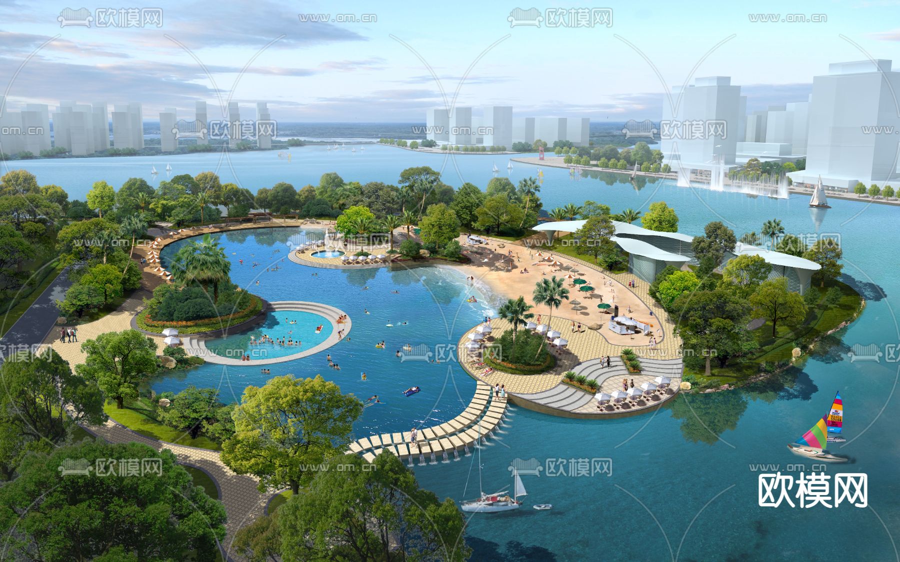 现代游泳池沙滩鸟瞰psd下载