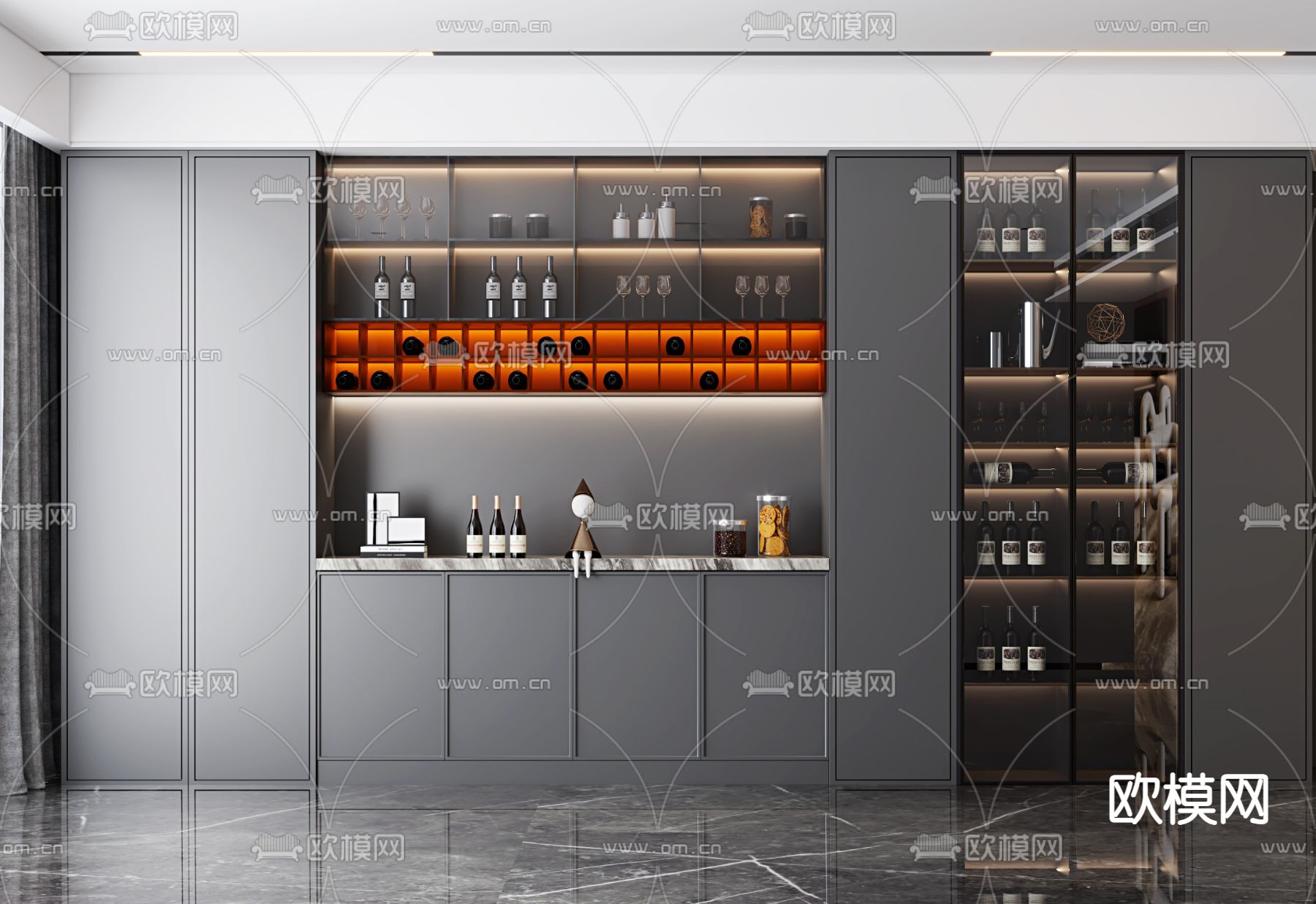 现代黑色酒柜3d模型下载