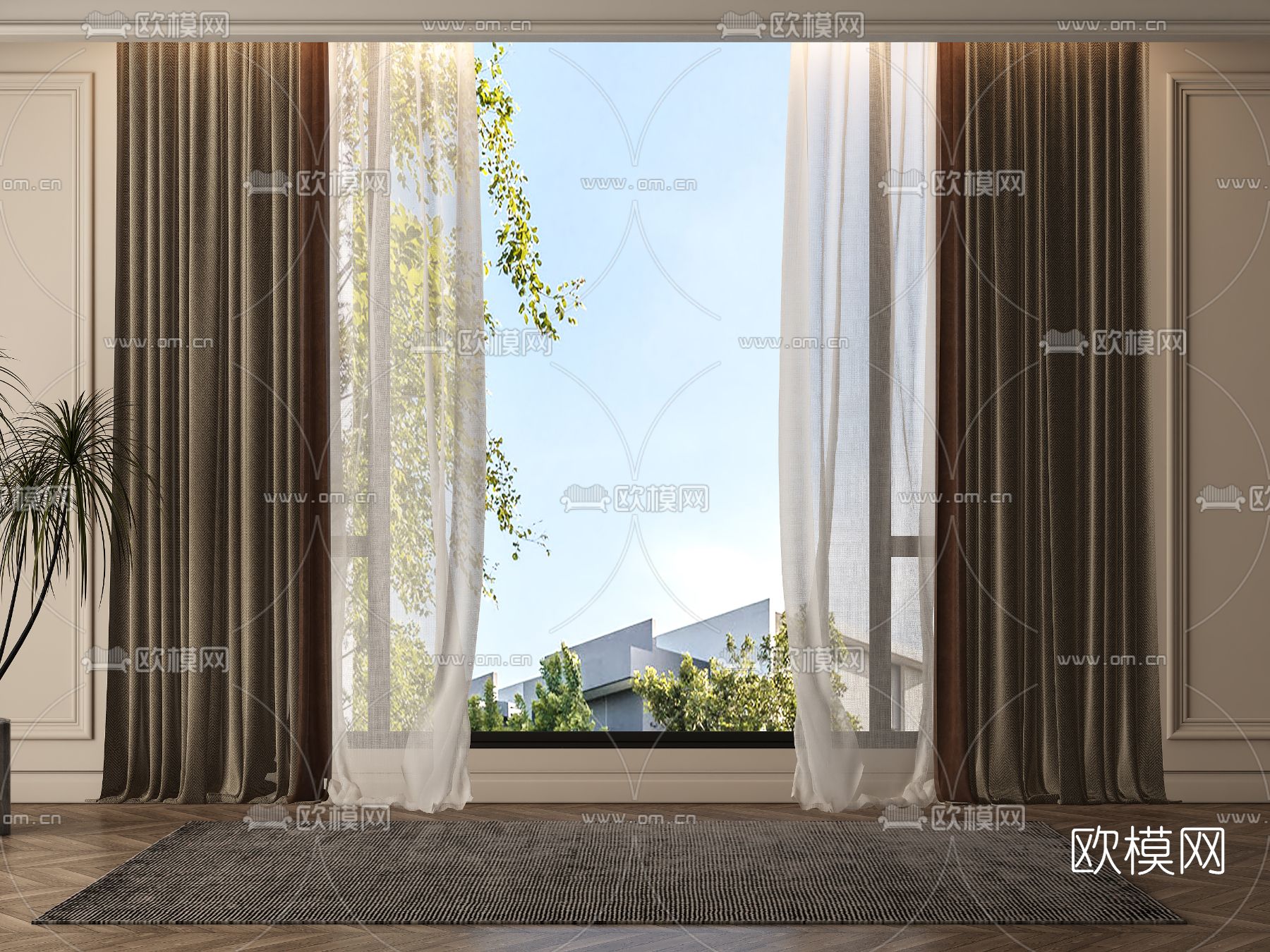 现代窗帘纱帘3d模型下载_ID12100501_3dmax免费模型-欧模网