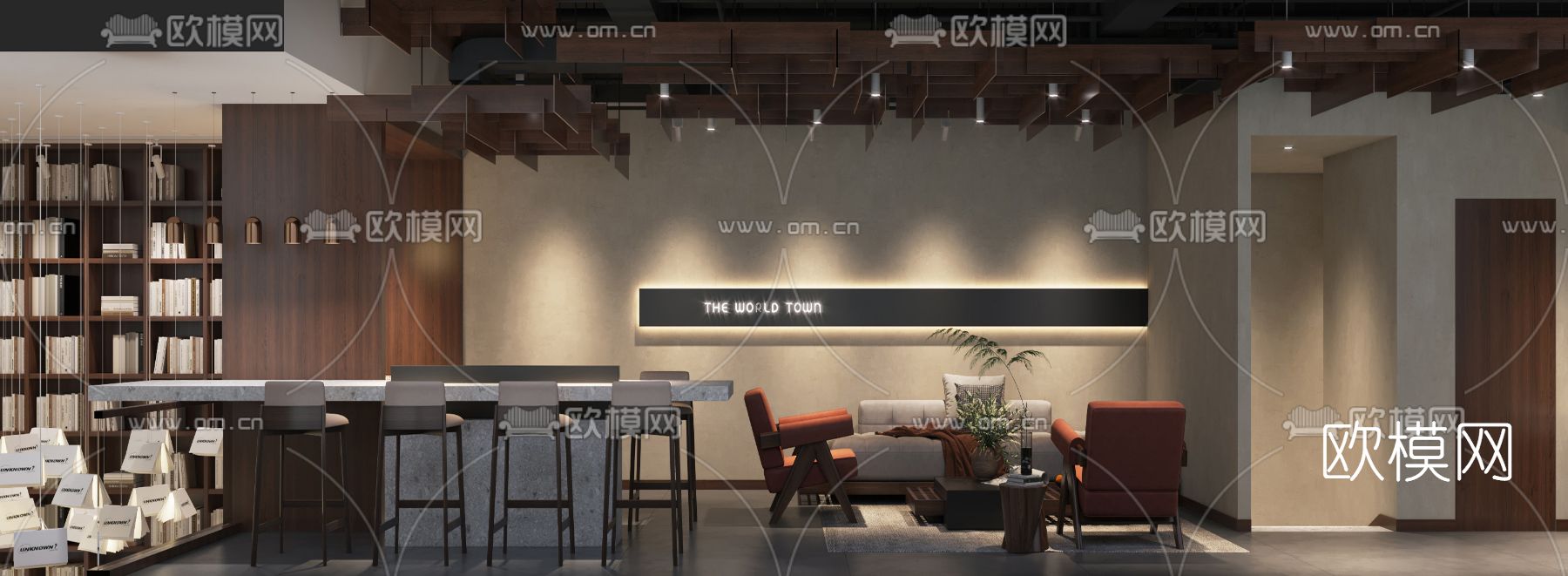 现代复式咖啡厅3d模型下载（渲染图2）