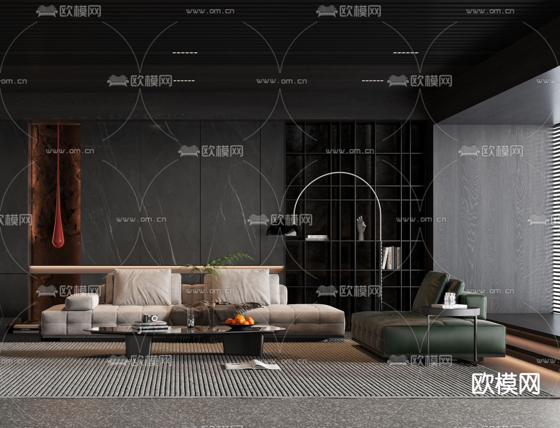 现代高级灰客厅3d模型下载（渲染图3）