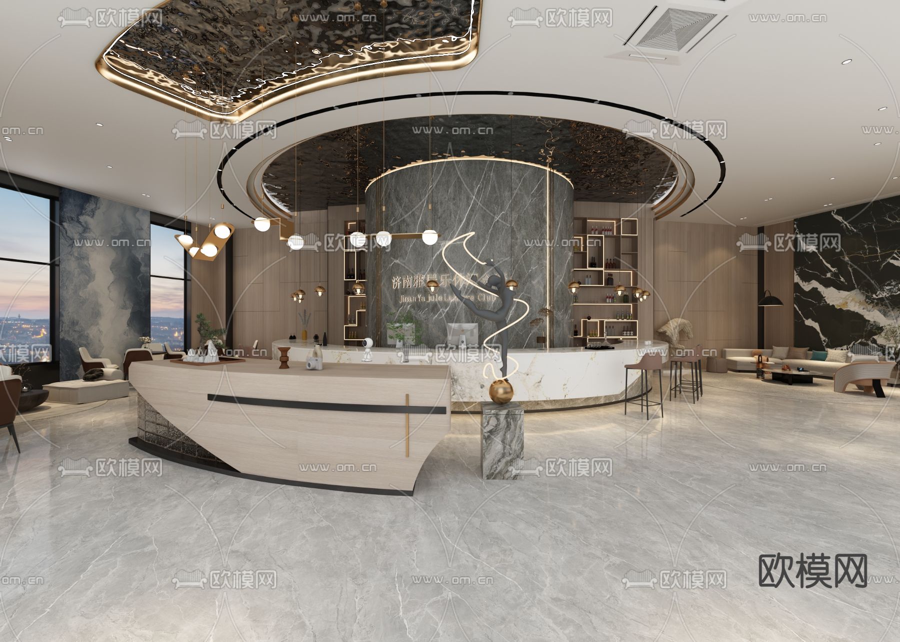 现代轻奢酒店大堂3D模型下载（渲染图1）