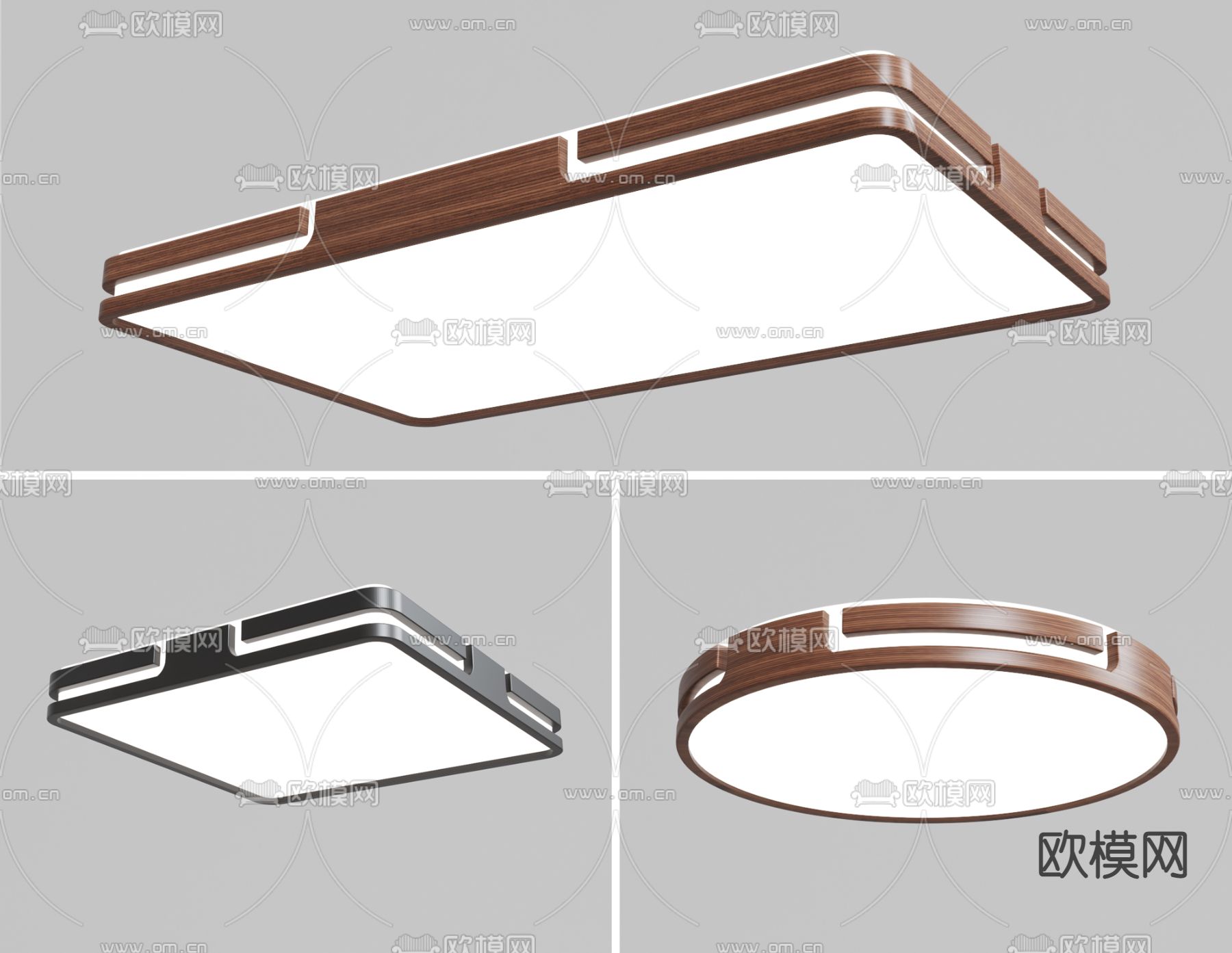 现代实木吸顶灯3d模型下载
