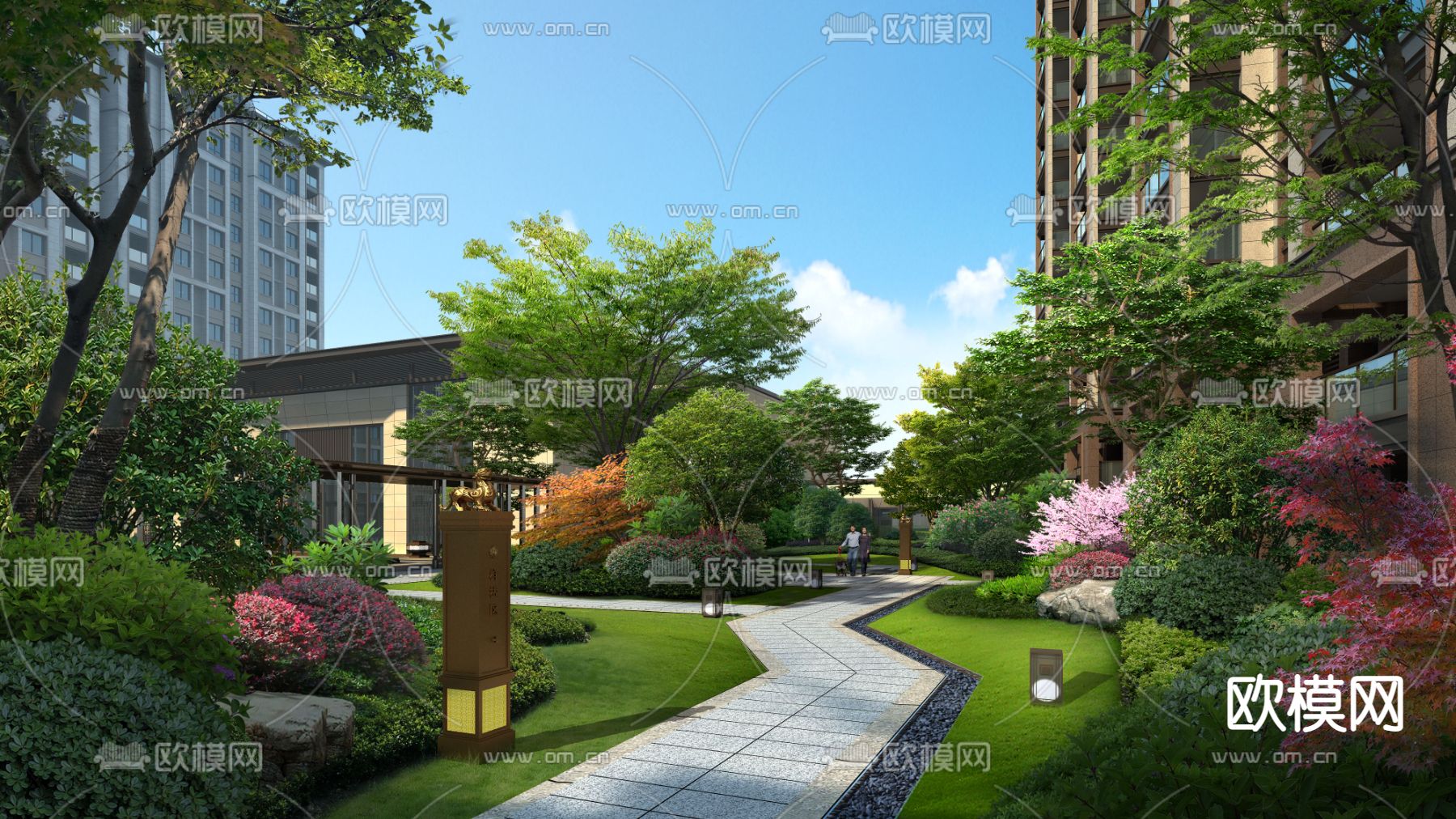 新中式庭院公园园林psd下载