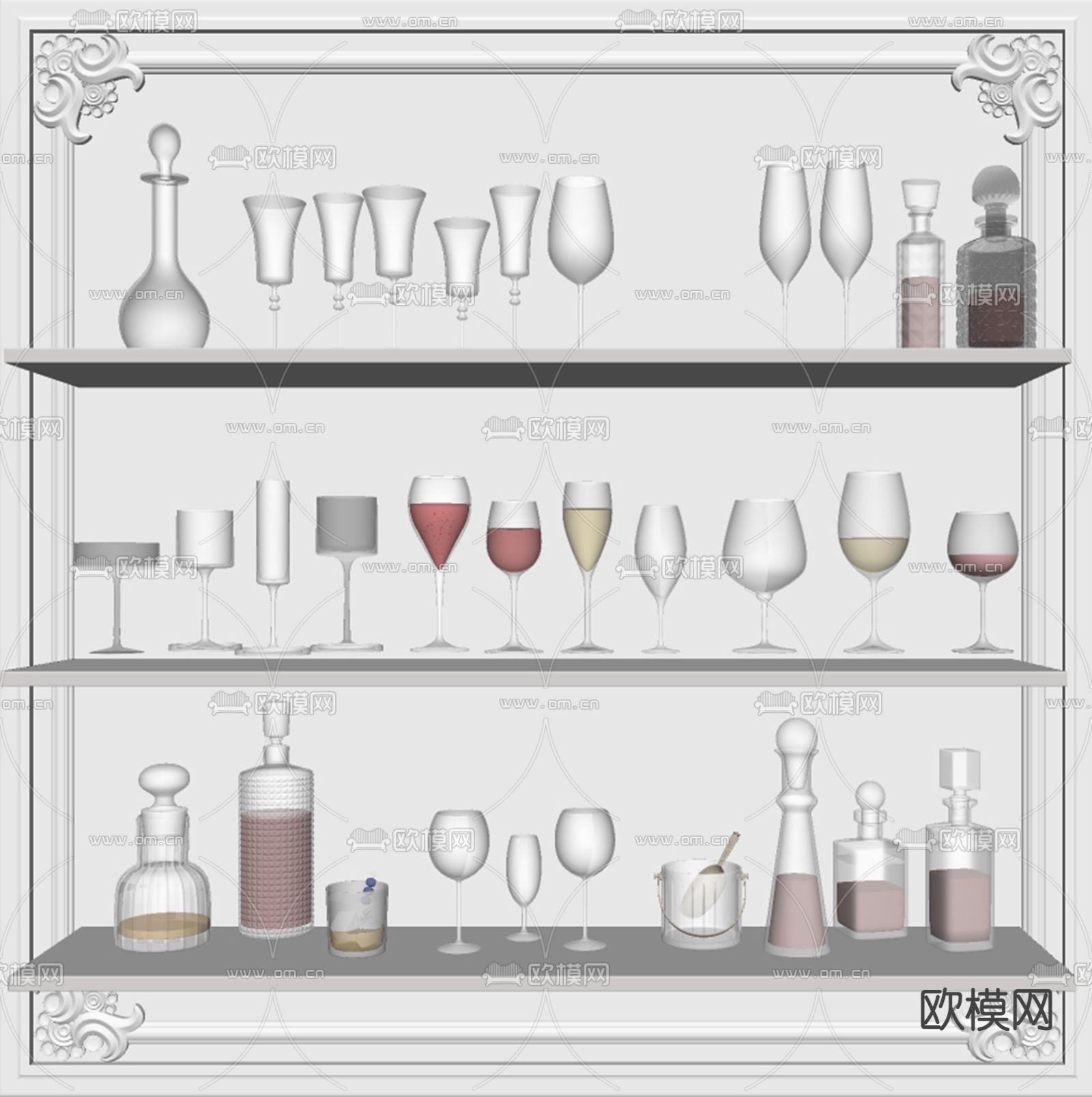 法式酒杯酒瓶组合su模型