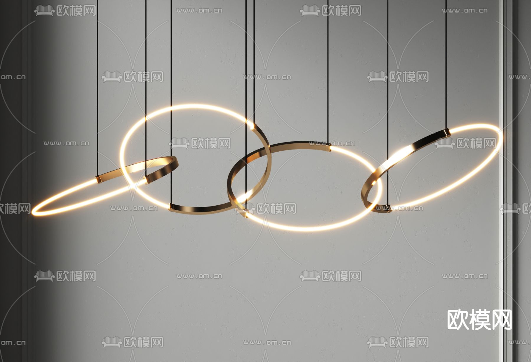 现代金属圆环吊灯3d模型下载_ID12101589_3dmax免费模型-欧模网