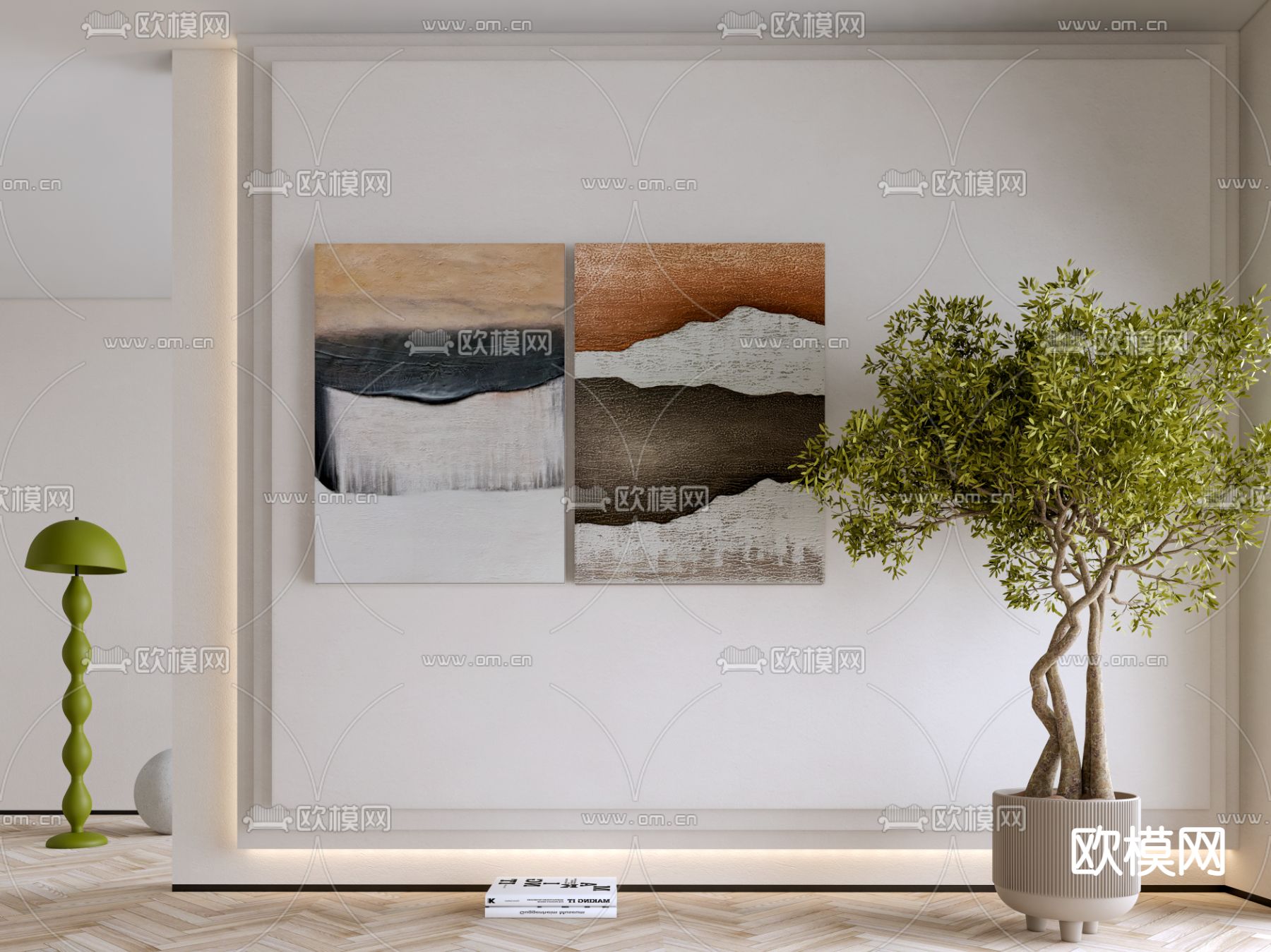 侘寂风抽象装饰画su模型下载（渲染图1）