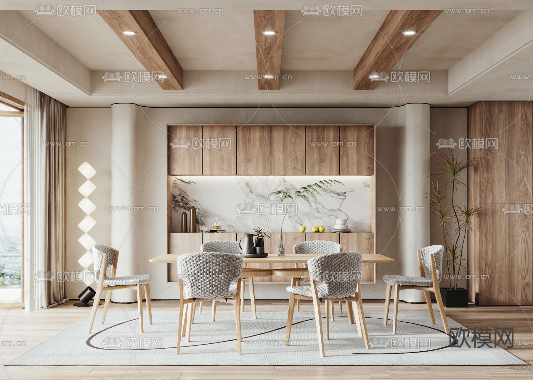 侘寂风餐厅3d模型下载（渲染图1）