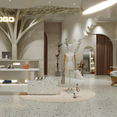  侘寂风女装服饰店su模型 