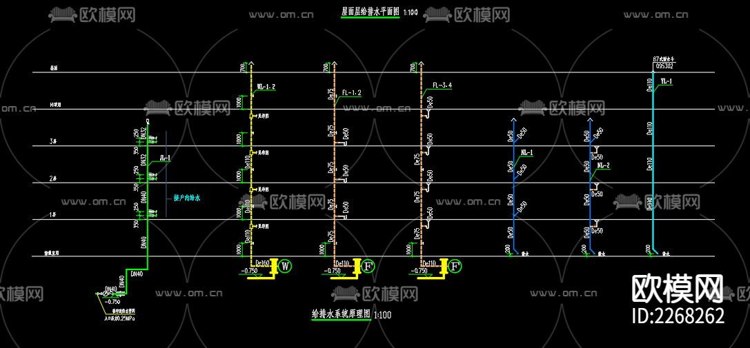 居民住宅给排水CAD施工图下载（渲染图3）