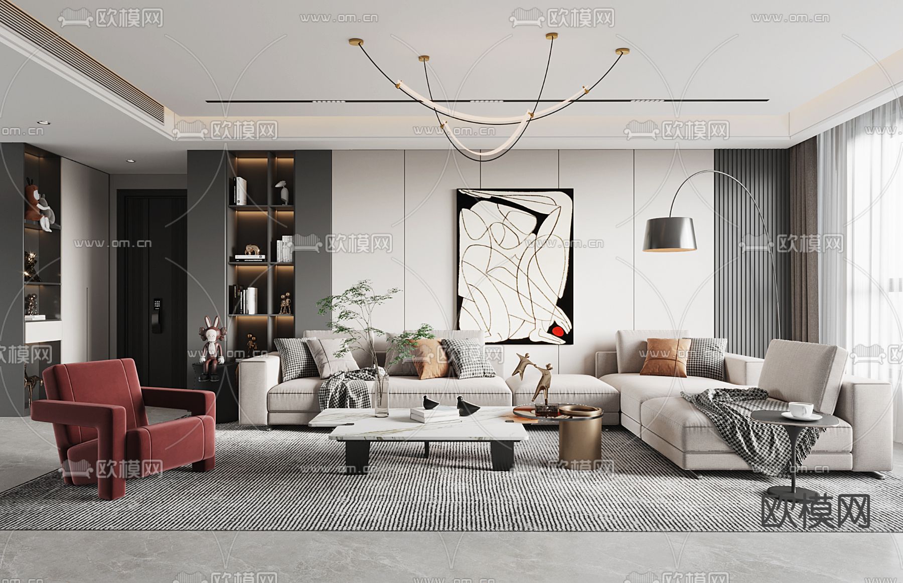 现代轻奢客厅3d模型下载