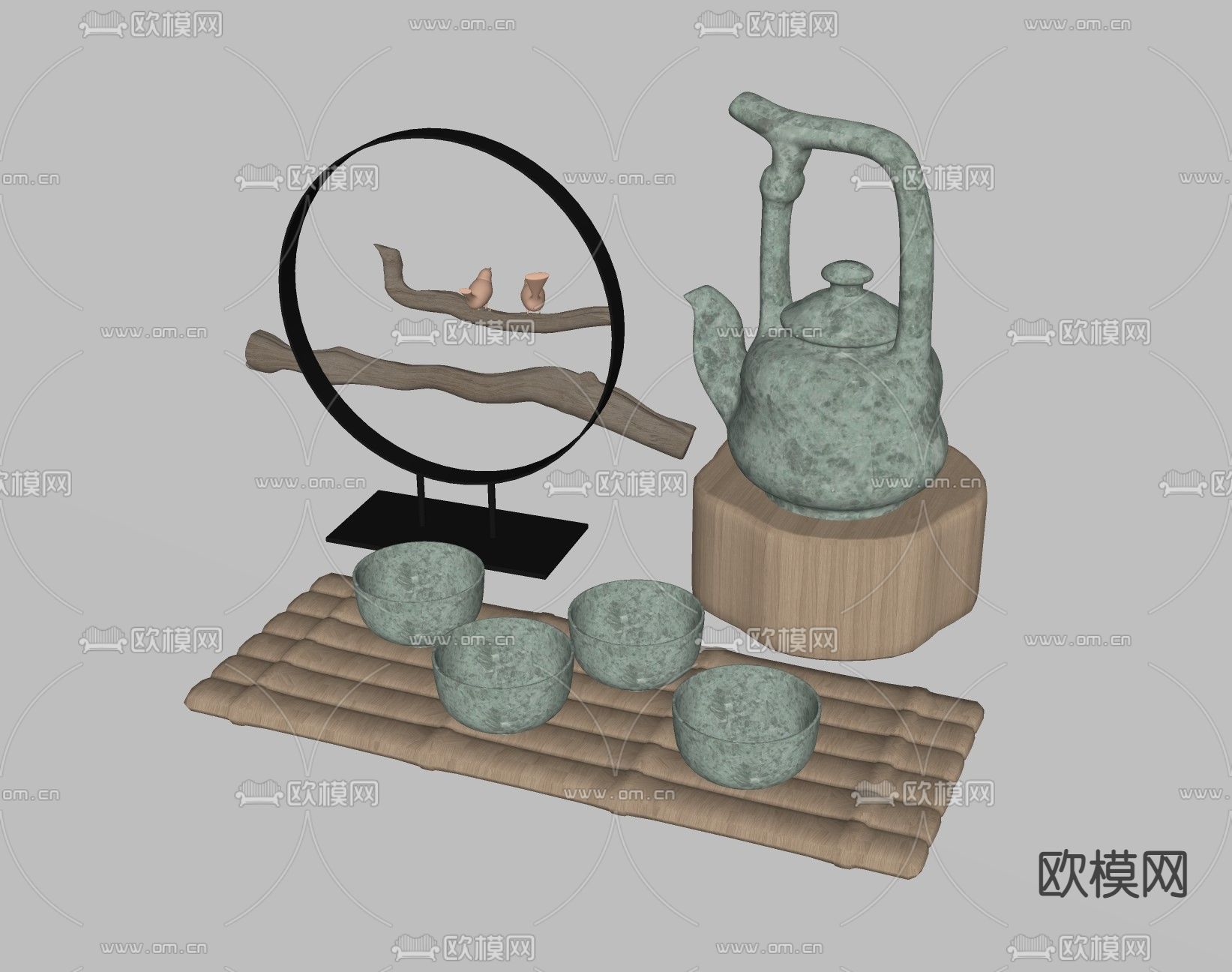 新中式茶具摆件su模型下载（渲染图1）
