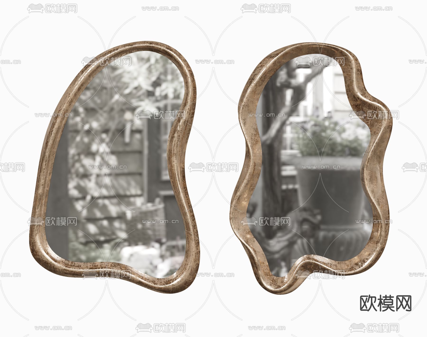 现代铜制不规则镜子3d模型下载