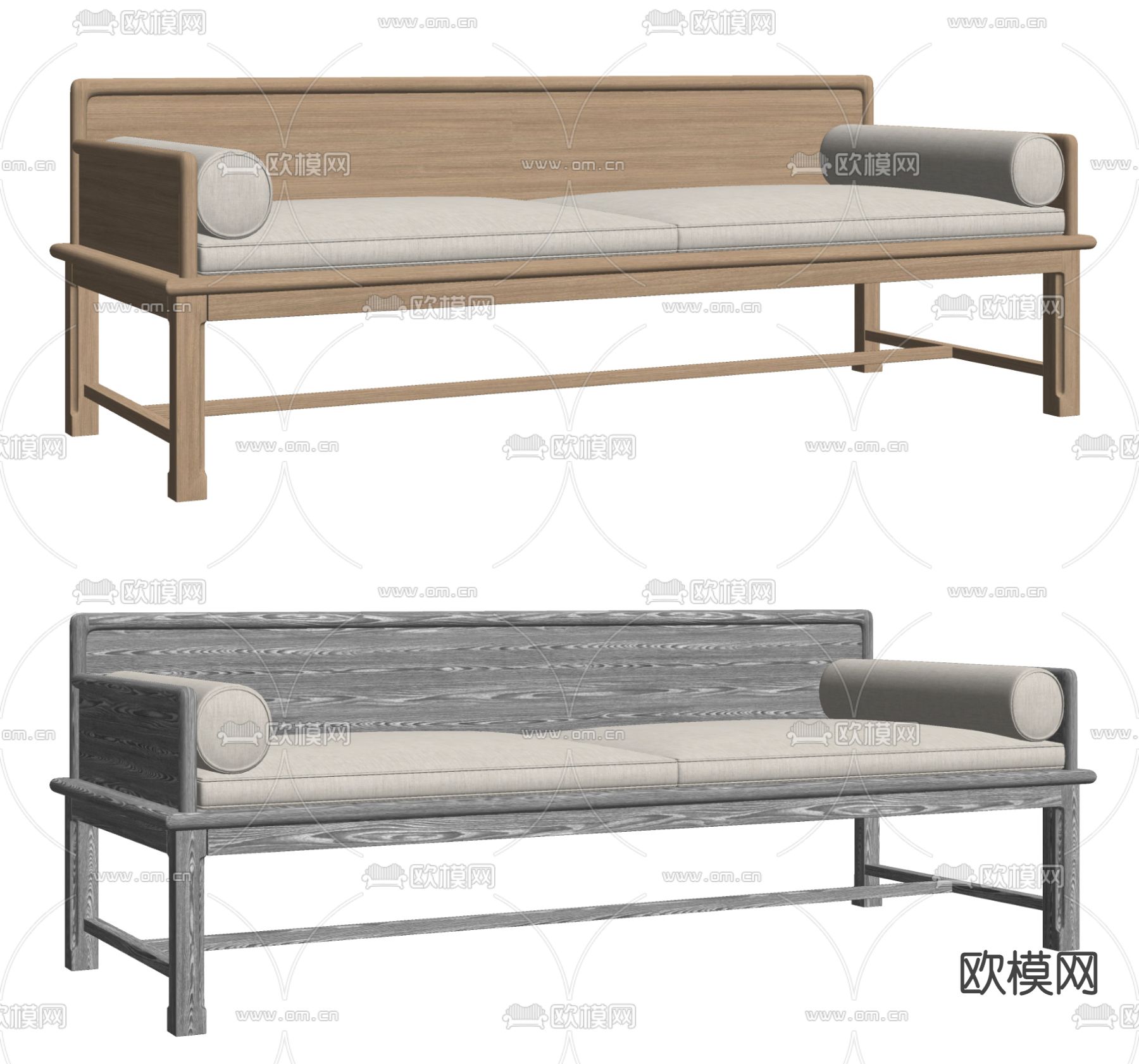 新中式罗汉床su模型下载（渲染图2）