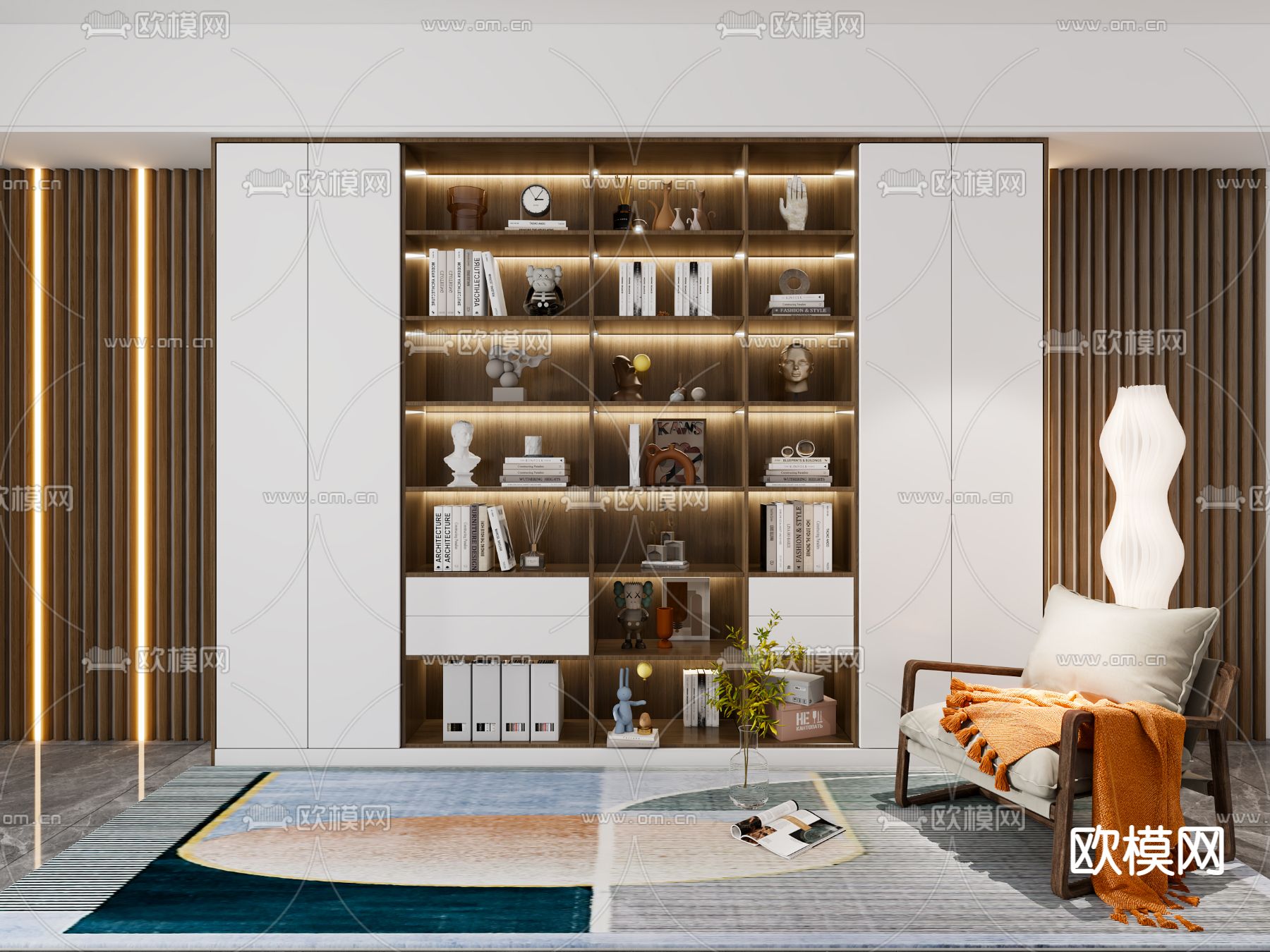 现代简约书柜3d模型下载