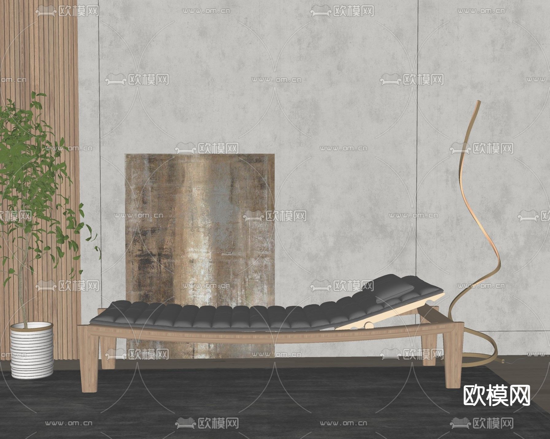 现代黑色躺椅su模型下载（渲染图2）