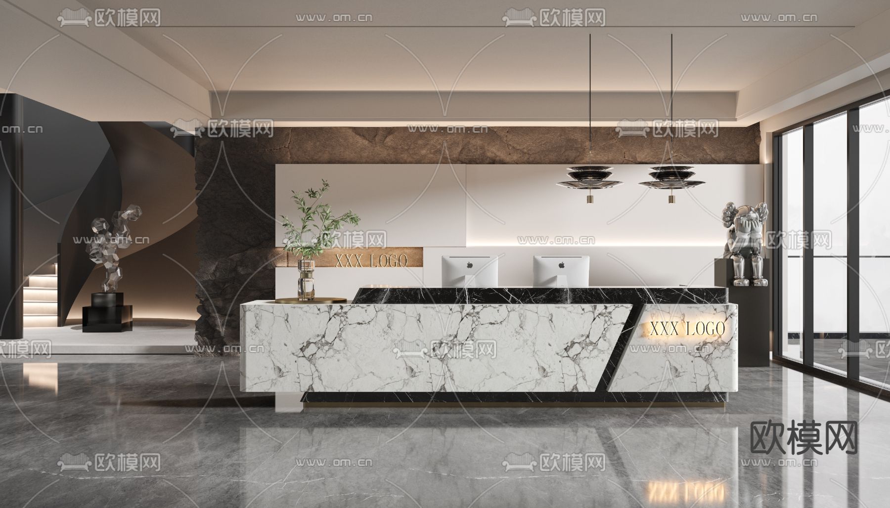 现代办公室前台接待3d模型下载